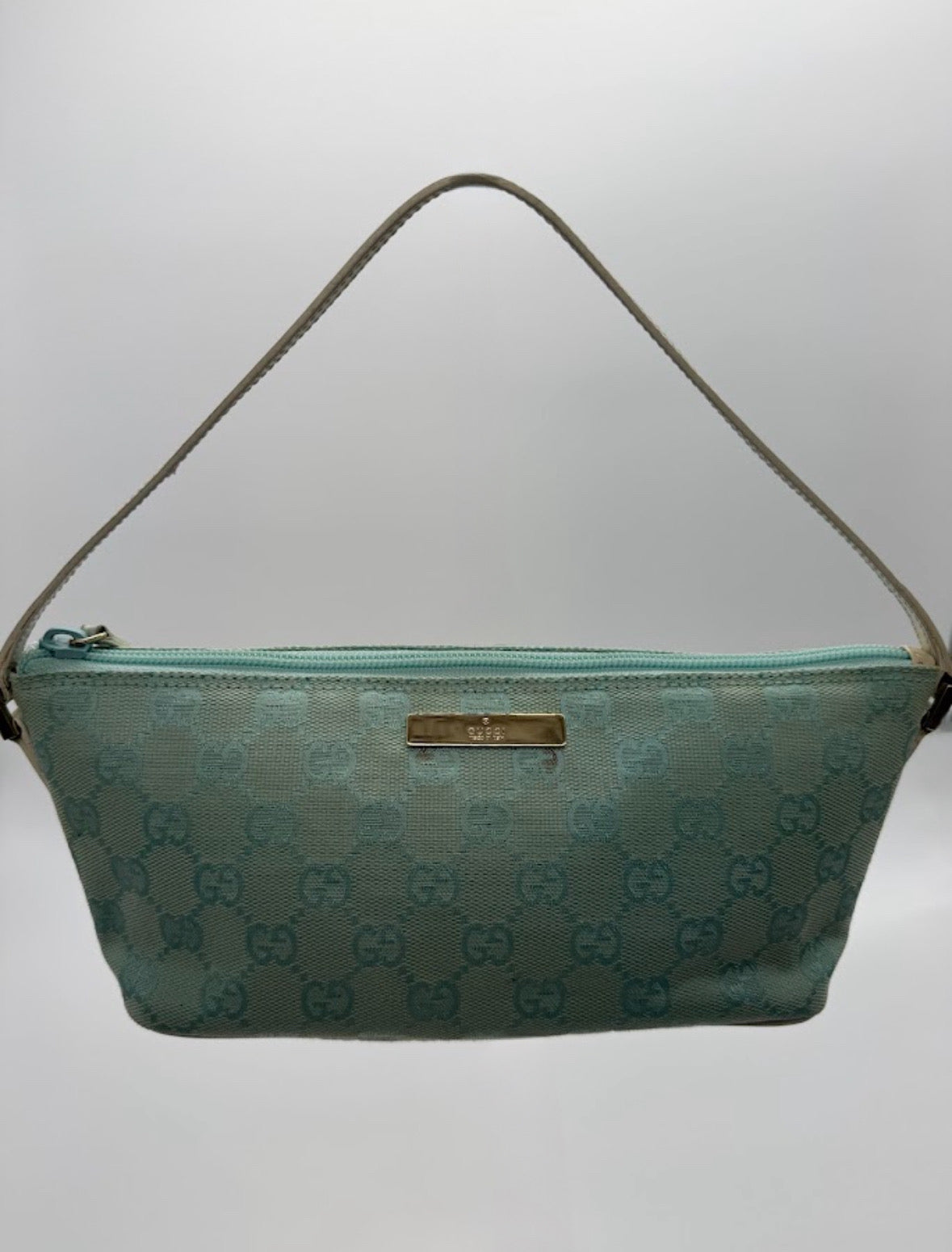 Gucci GG Boat Pochette in Light Blue White Trim