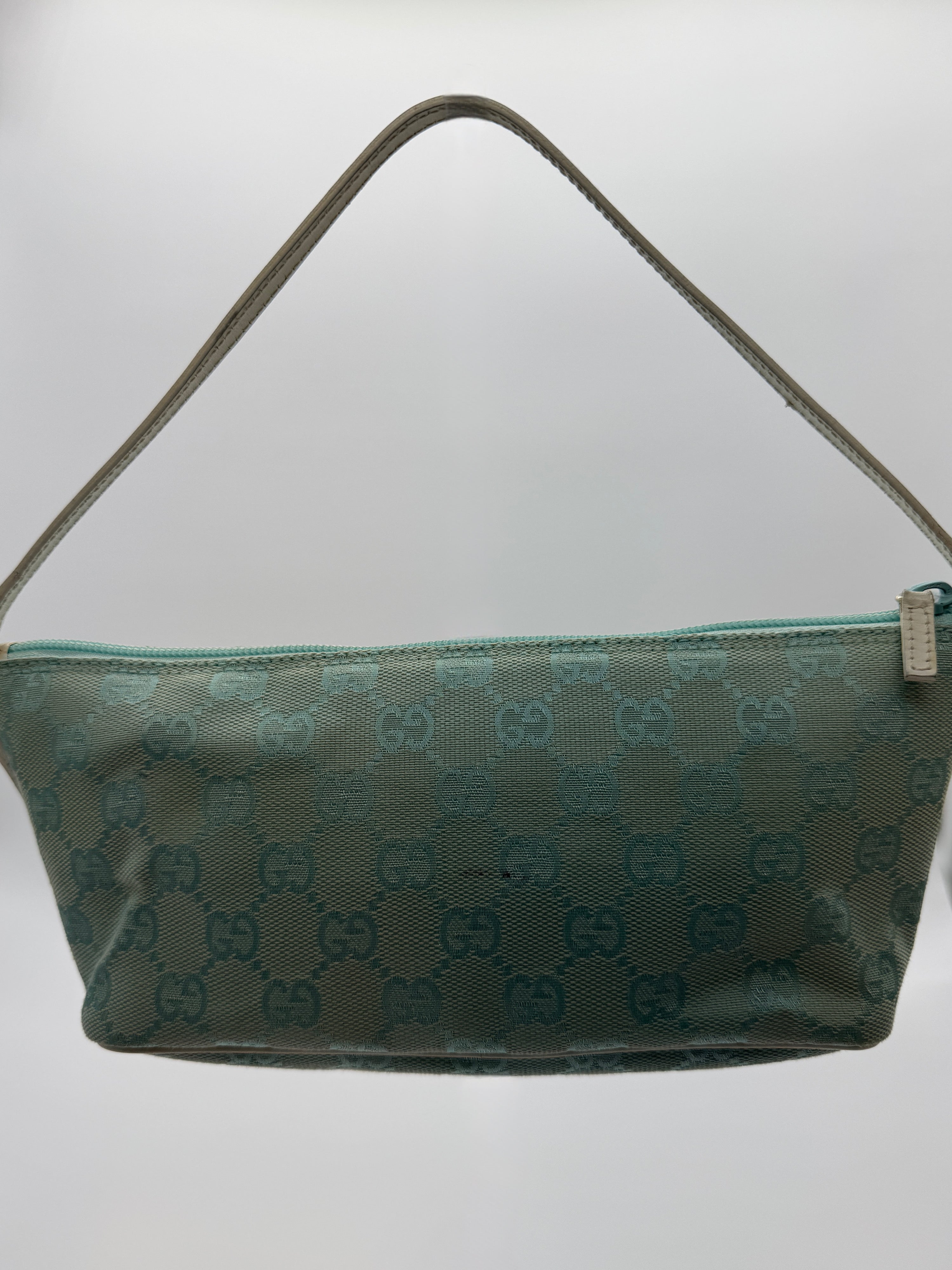 Gucci GG Boat Pochette in Light Blue White Trim