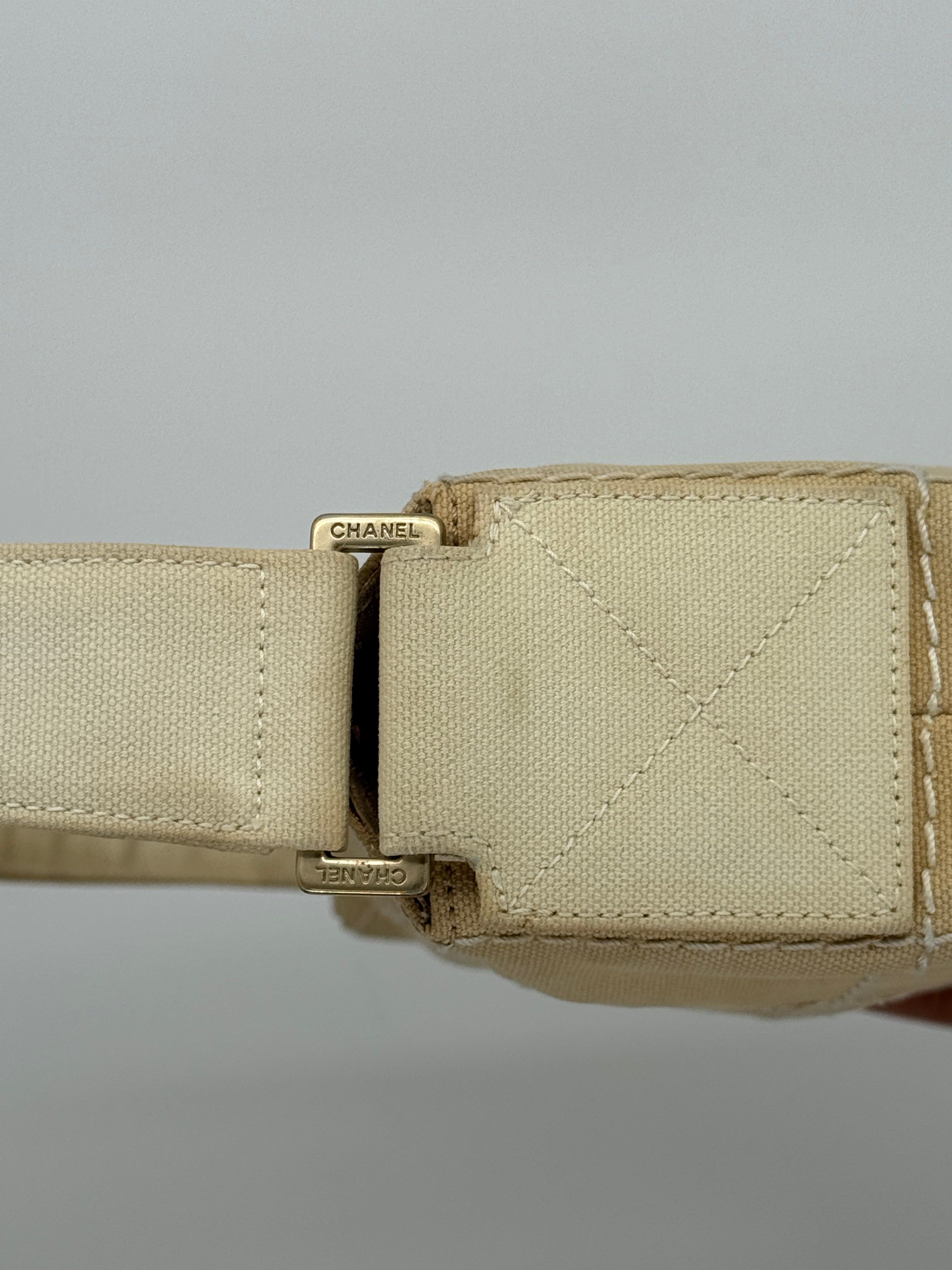 Chanel Beige Stitched Canvas Shoulder Bag