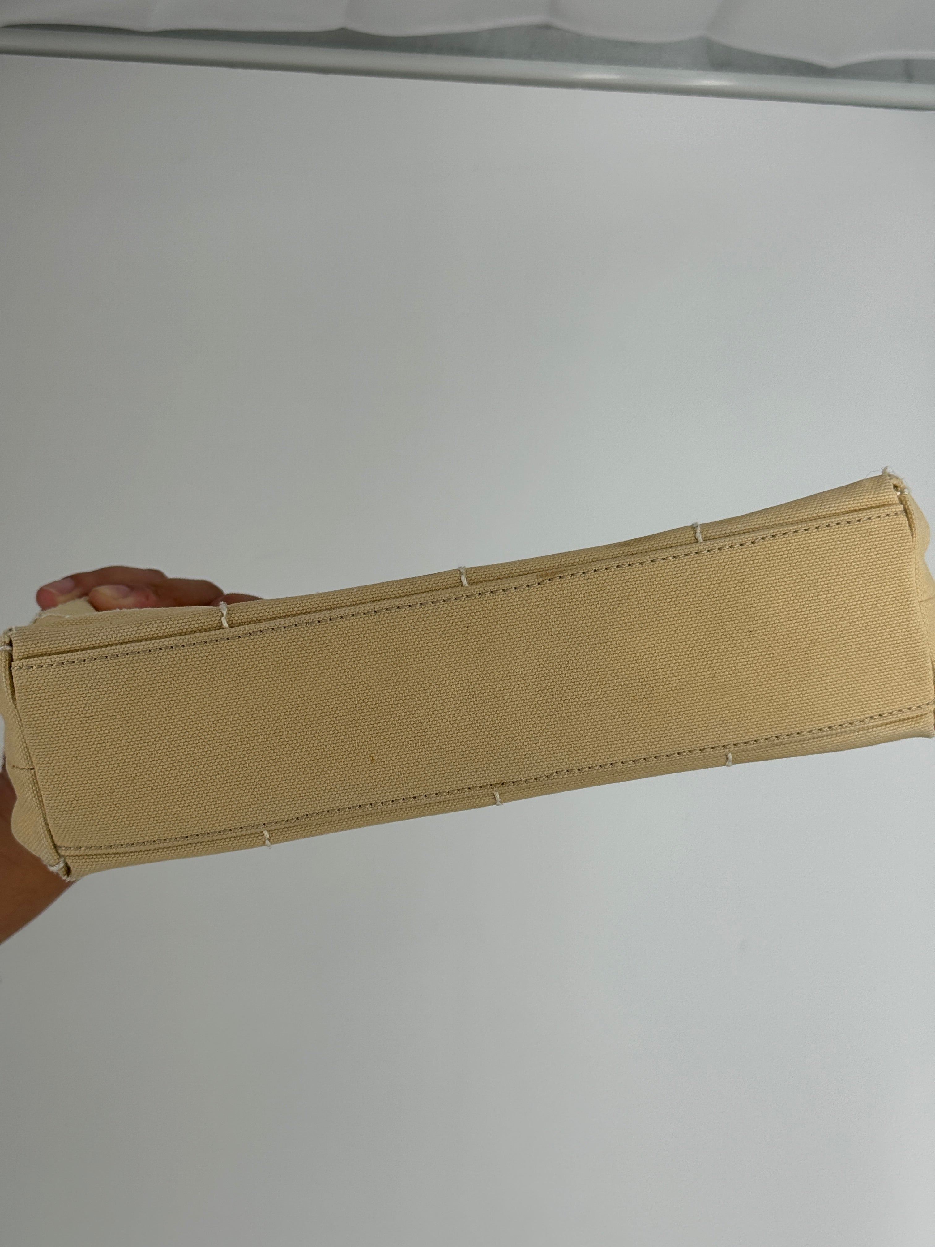 Chanel Beige Stitched Canvas Shoulder Bag