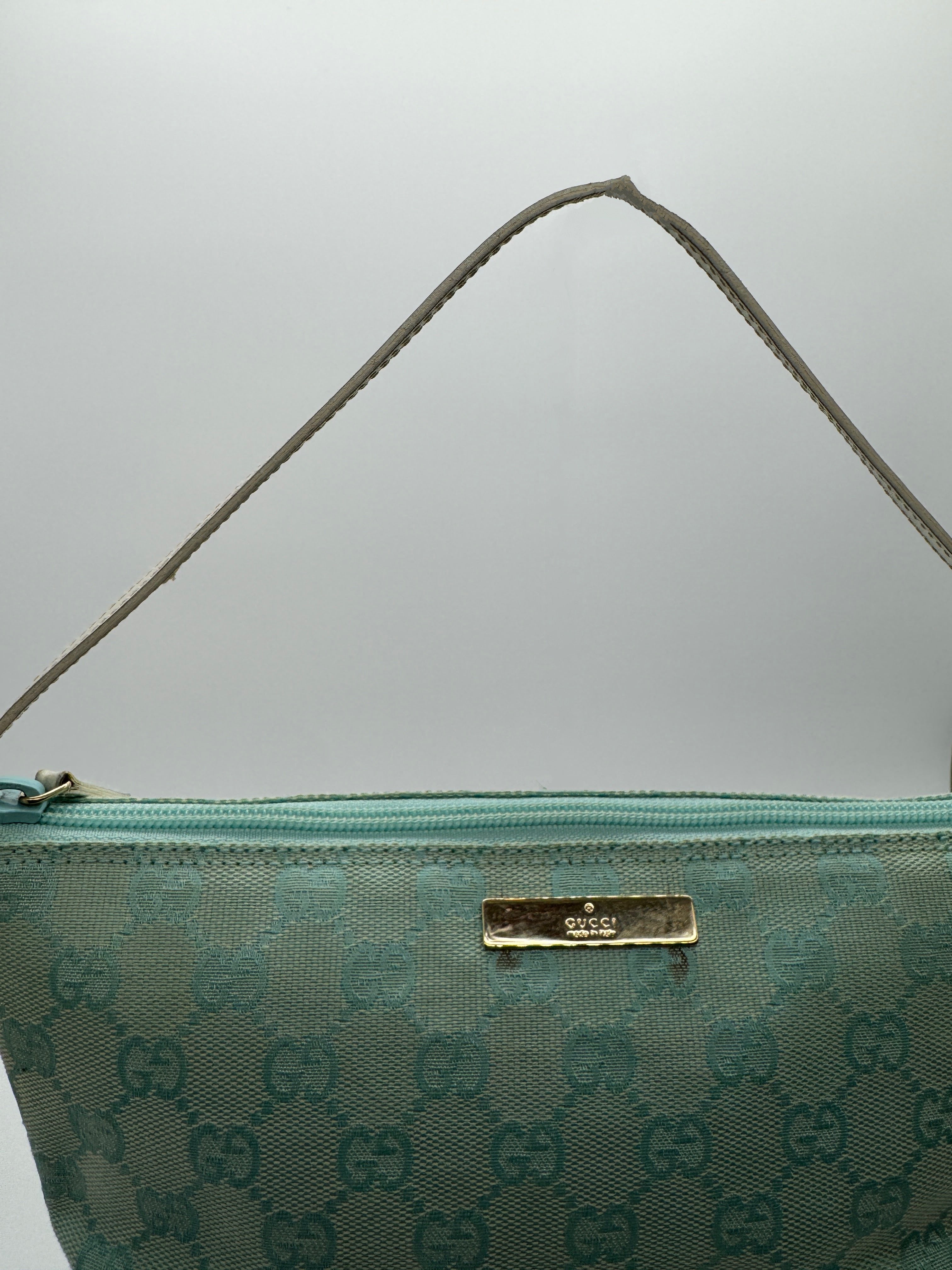 Gucci GG Boat Pochette in Light Blue White Trim