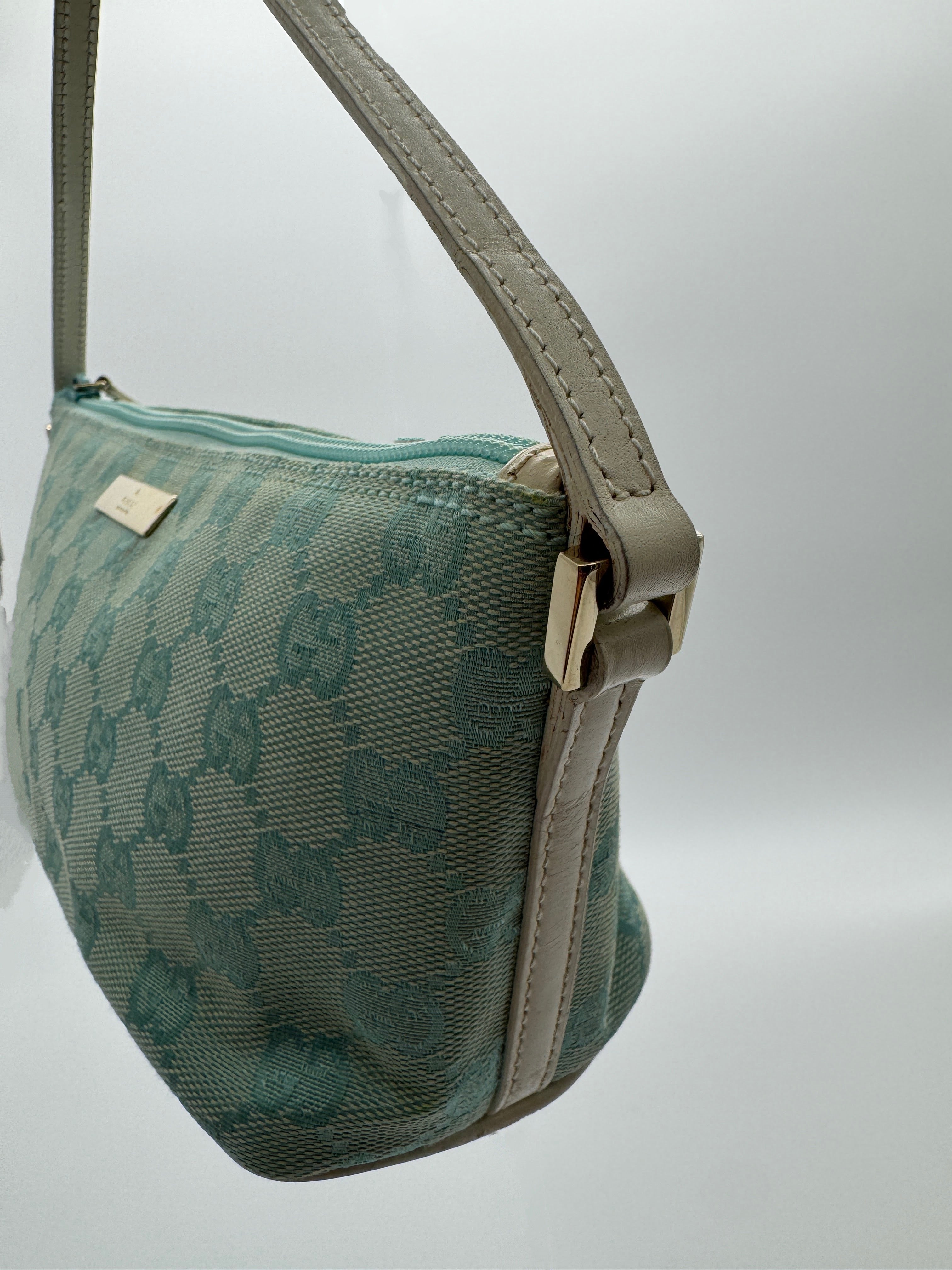 Gucci GG Boat Pochette in Light Blue White Trim