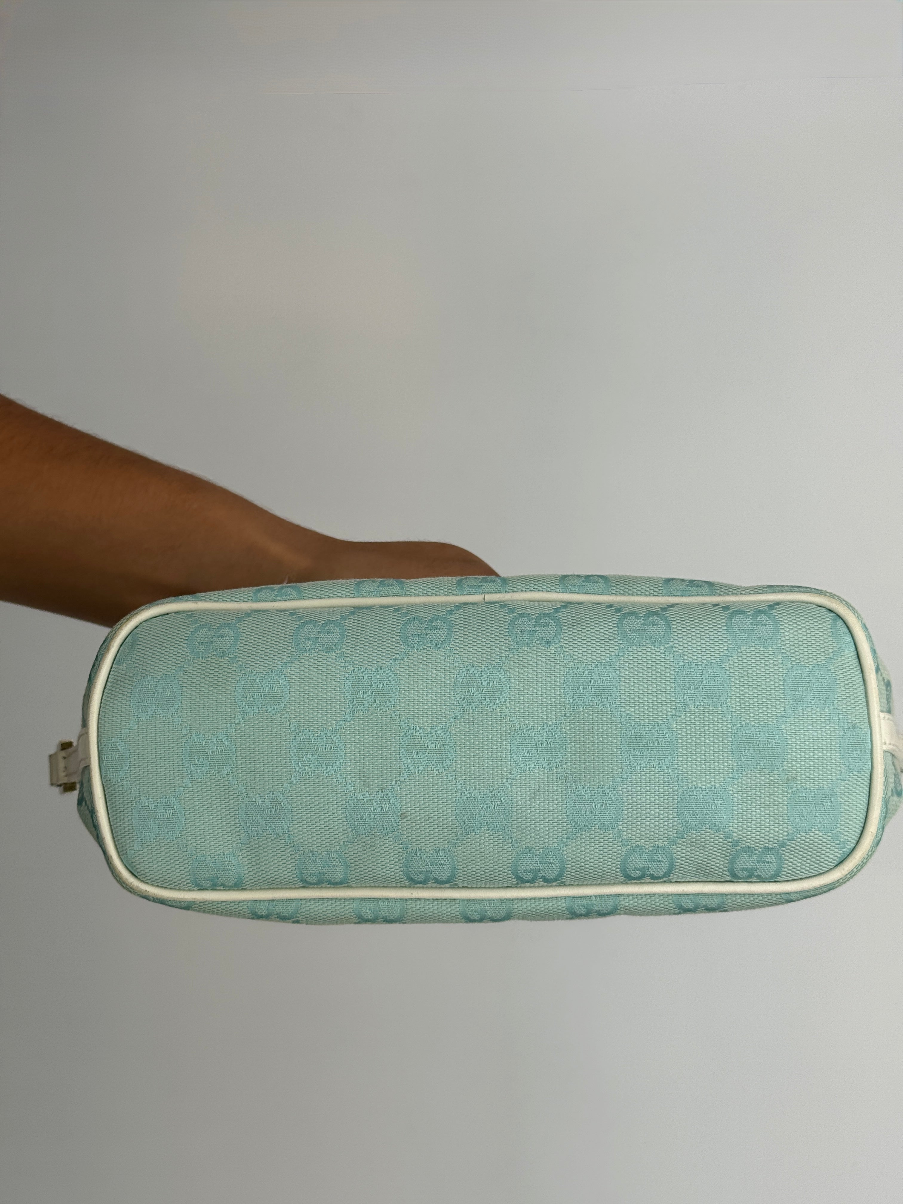 Gucci GG Boat Pochette in Light Blue White Trim