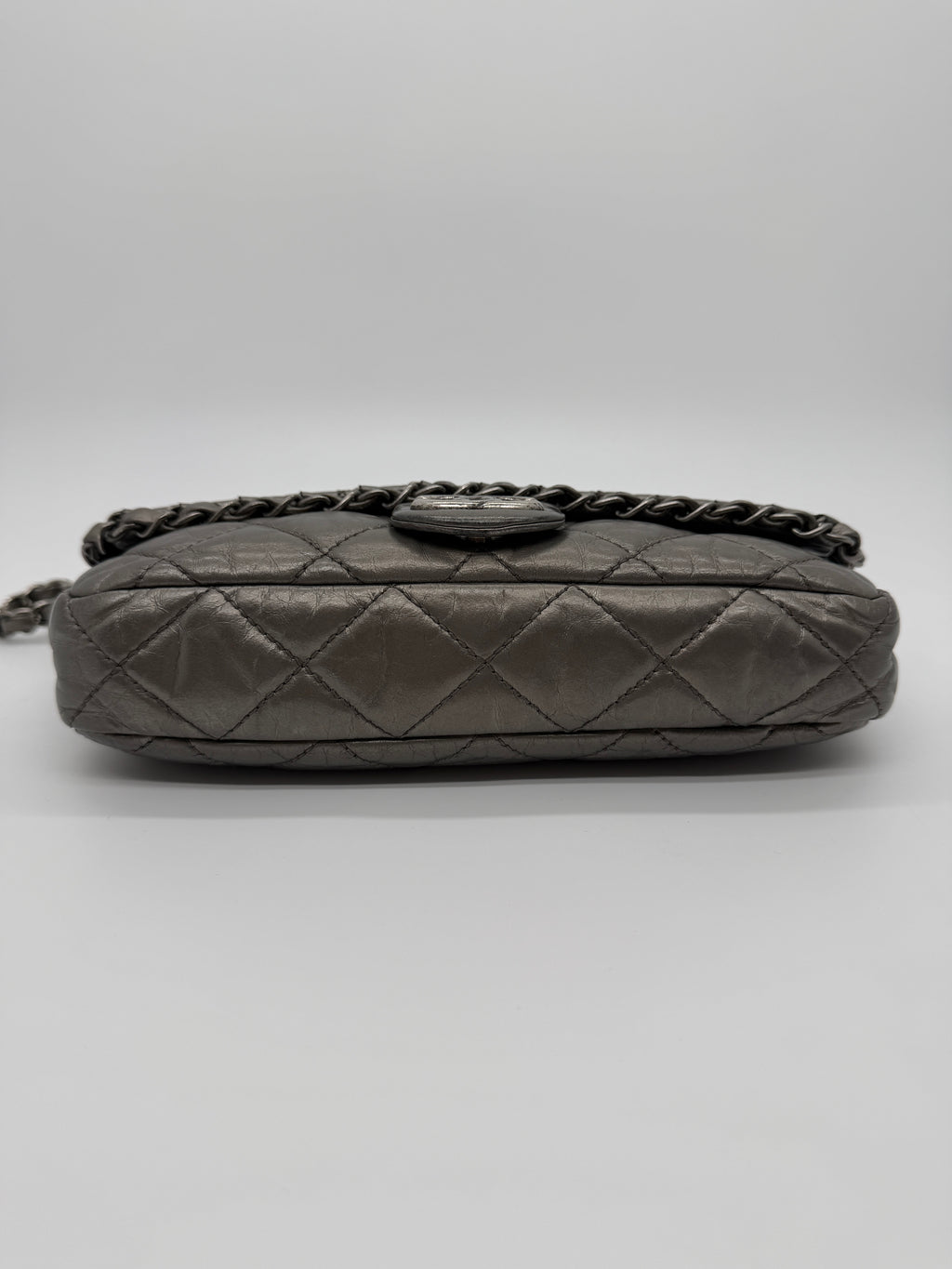 Chanel Grey Quilted Calfskin Chain Shoulder Bag