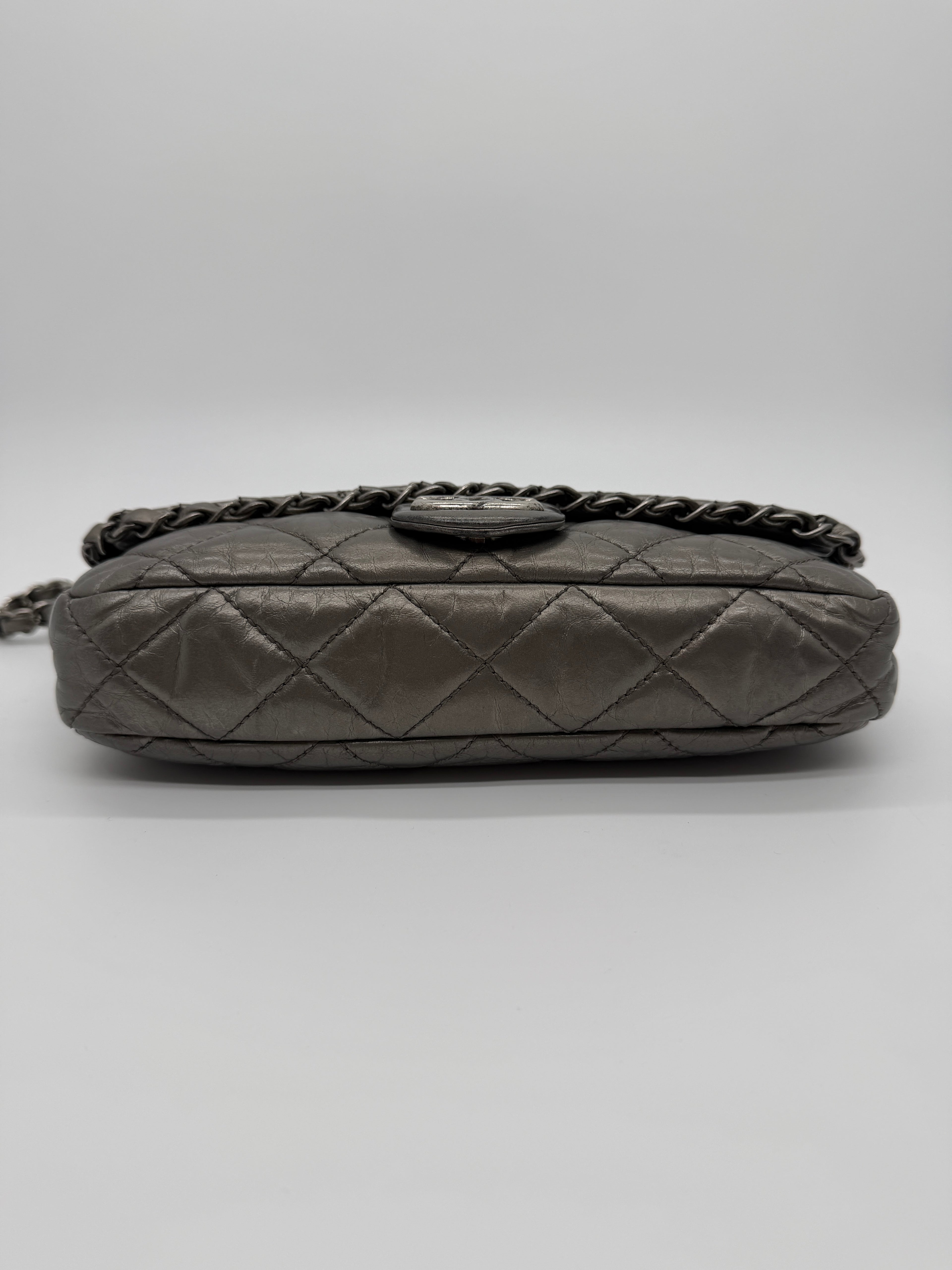 Chanel Grey Quilted Calfskin Chain Shoulder Bag
