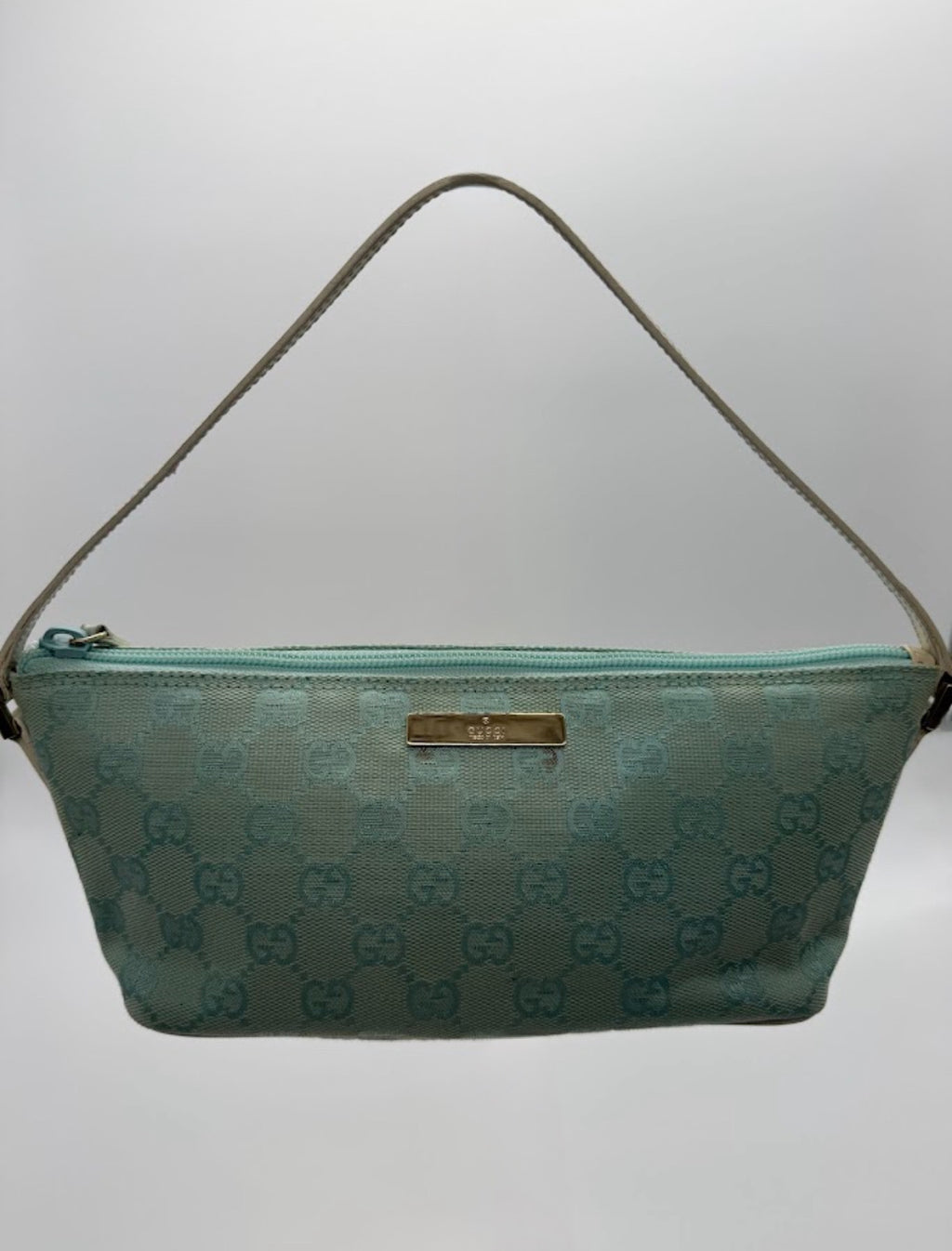 Gucci GG Boat Pochette in Light Blue White Trim