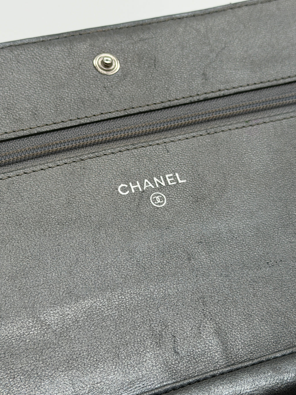 Chanel Grey Quilted Wallet on Chain