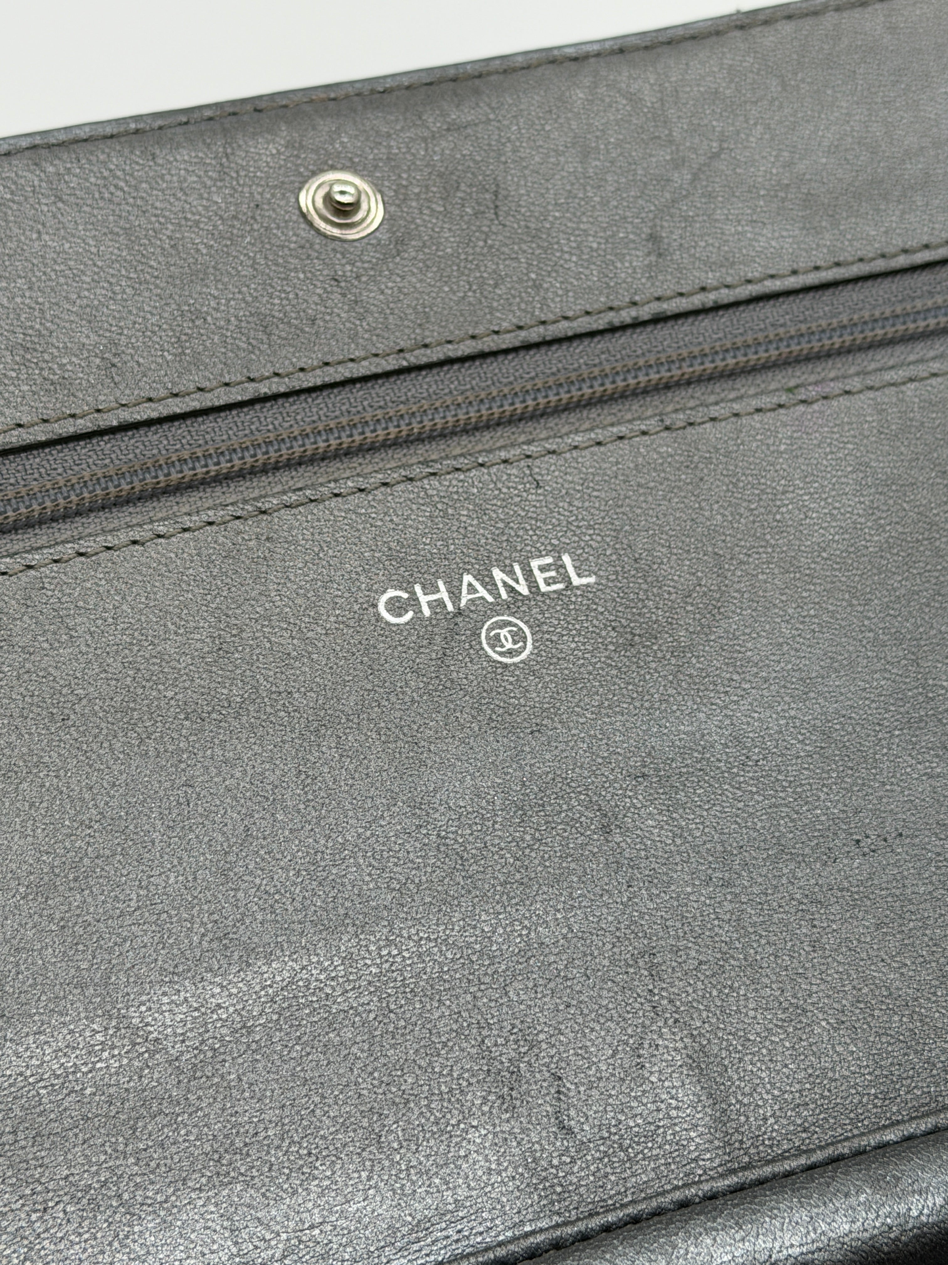 Chanel Grey Quilted Wallet on Chain
