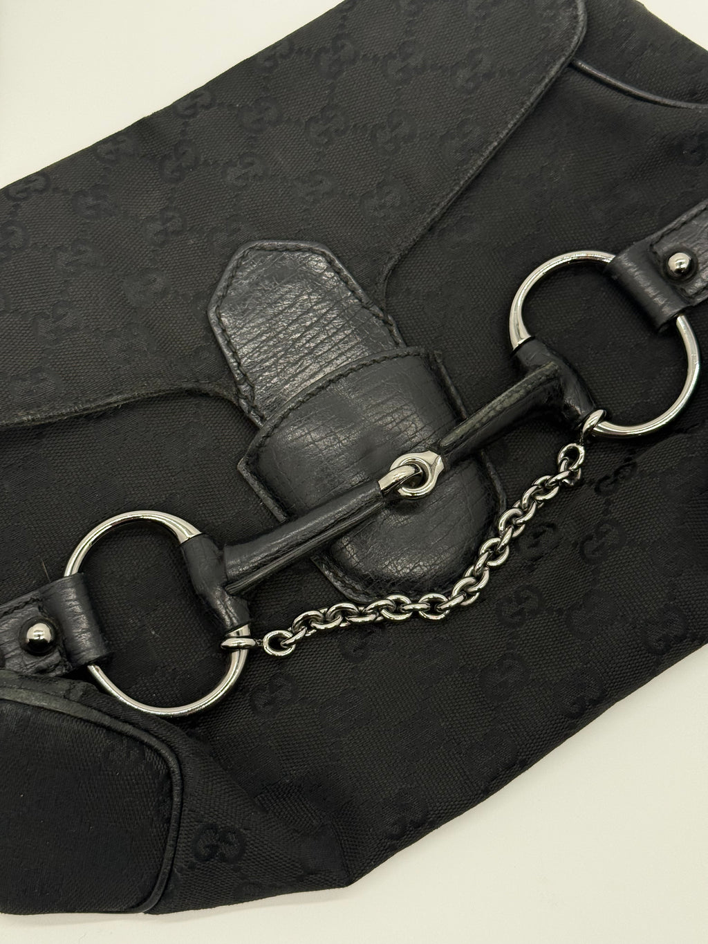 Gucci Black Horsebit Chain Shoulder Bag