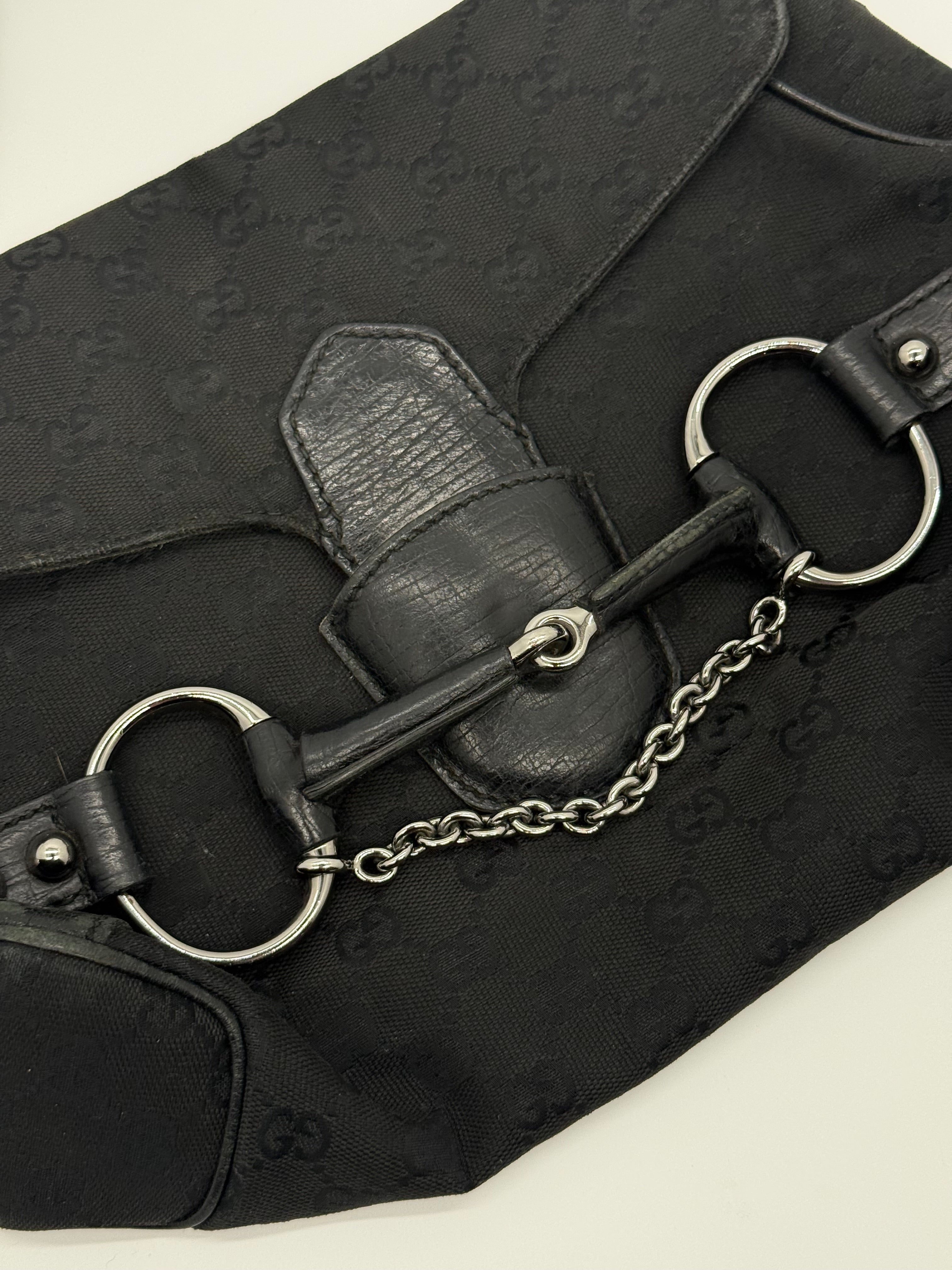 Gucci Black Horsebit Chain Shoulder Bag