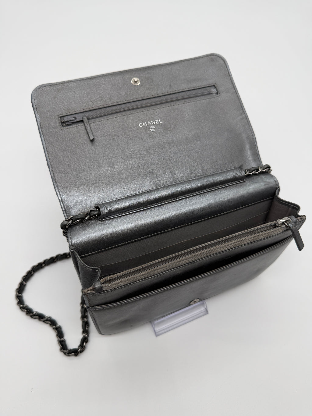 Chanel Grey Quilted Wallet on Chain