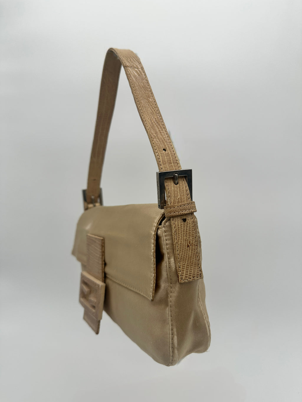 Satin Fendi Baguette with Croc-Embossed Leather