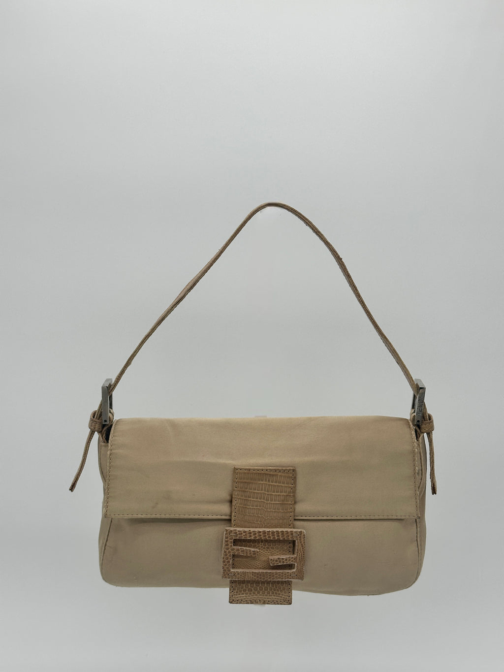 Satin Fendi Baguette with Croc-Embossed Leather