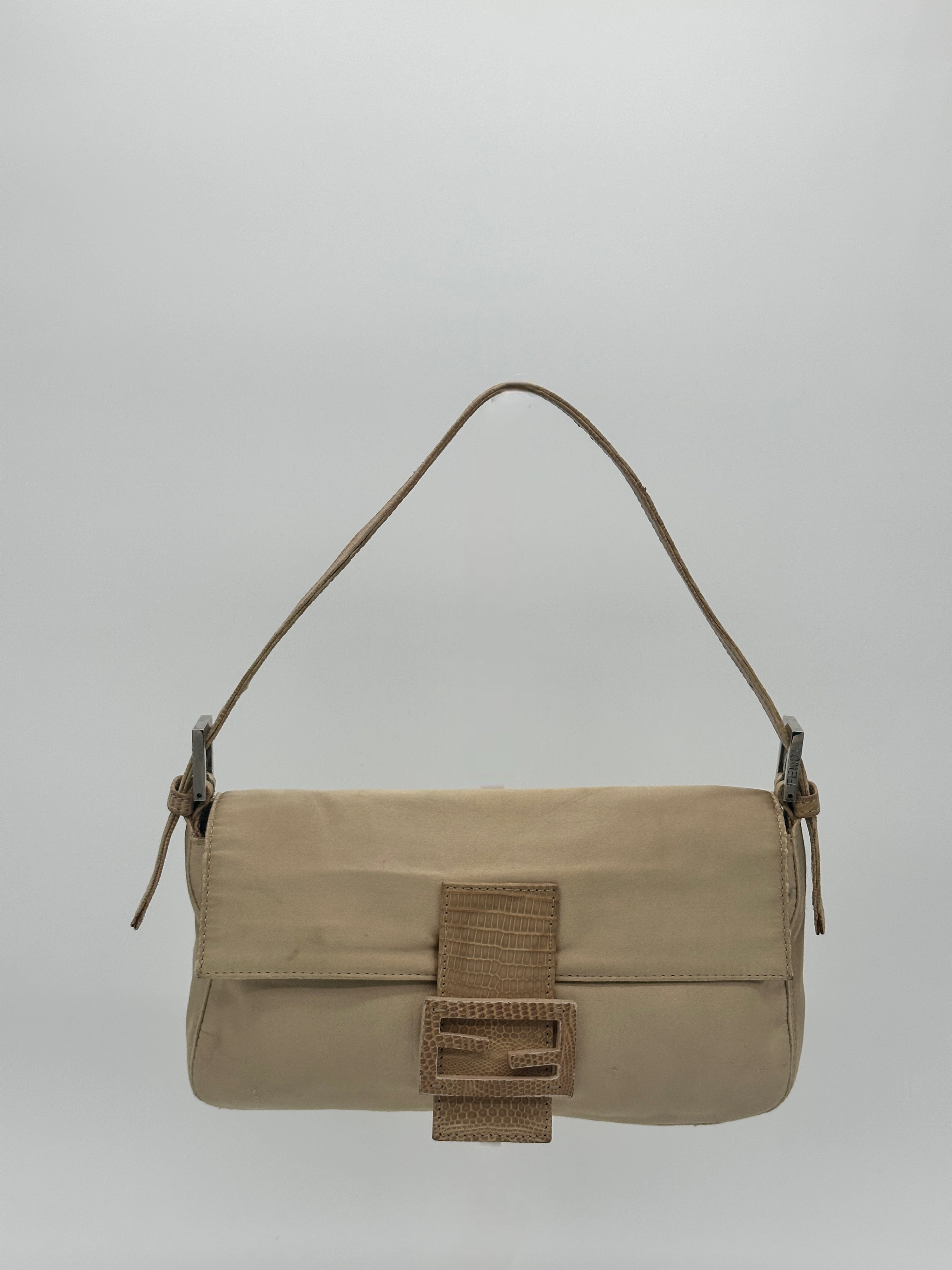 Satin Fendi Baguette with Croc-Embossed Leather