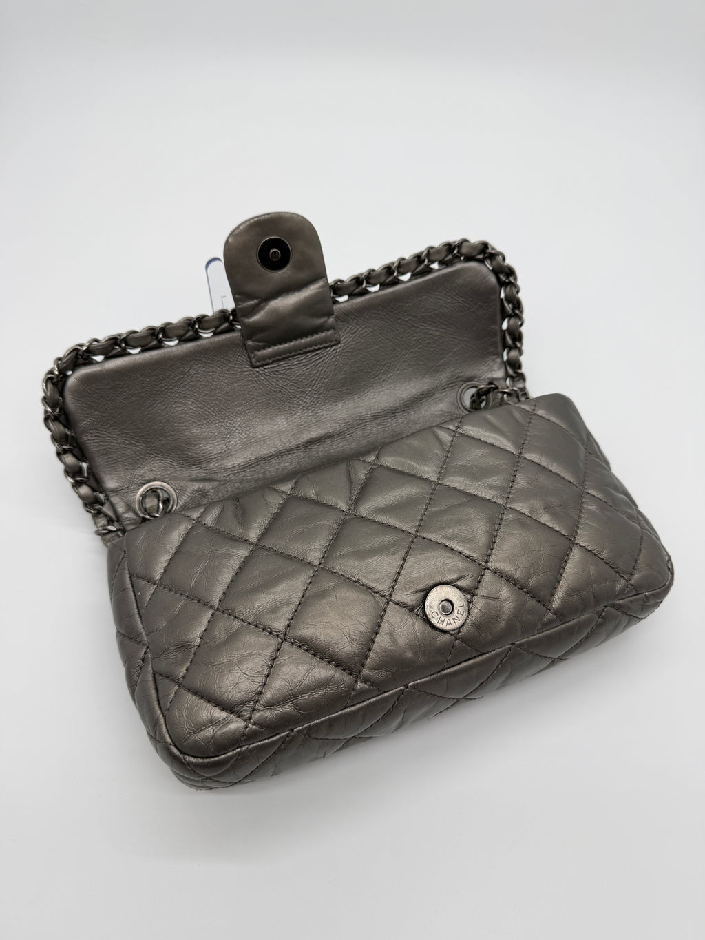 Chanel Grey Quilted Calfskin Chain Shoulder Bag