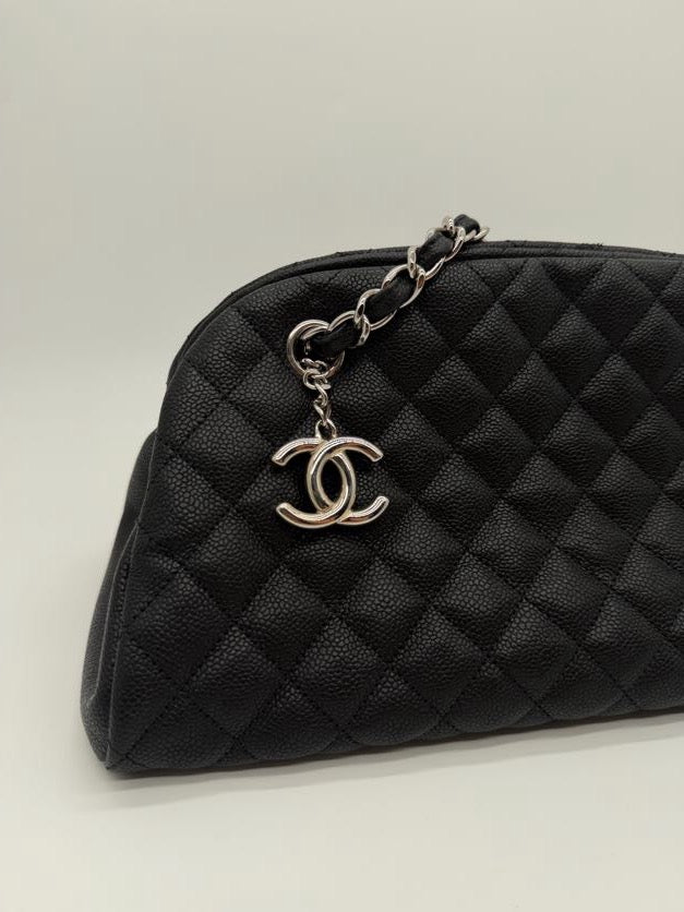 Chanel Just Mademoiselle Bowler Caviar Silver HW