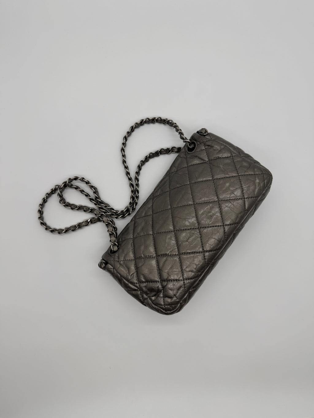 Chanel Grey Quilted Calfskin Chain Shoulder Bag