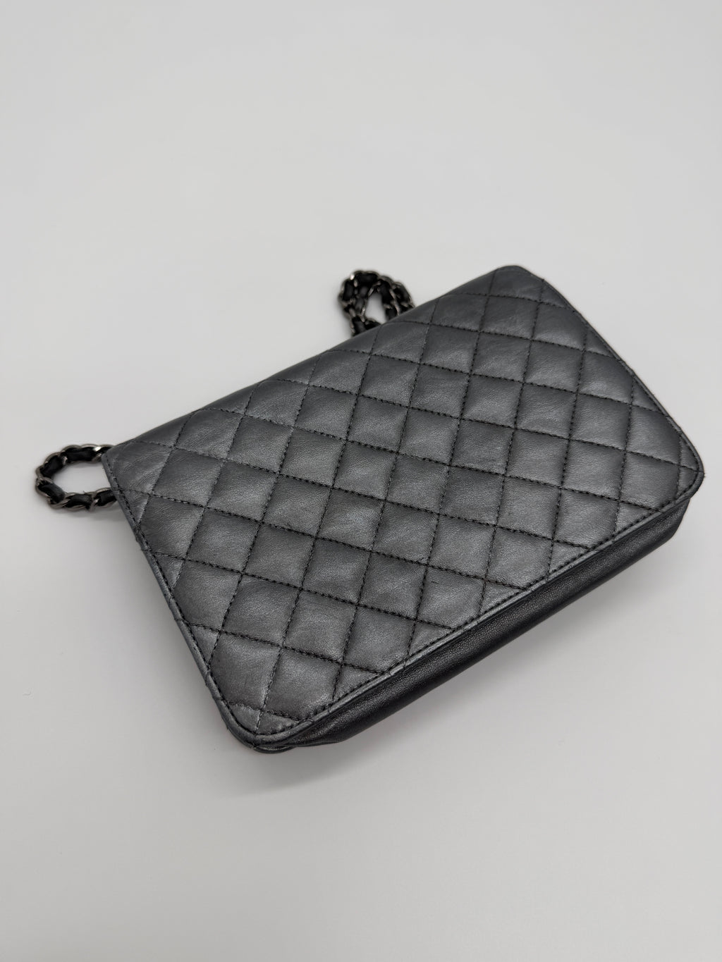 Chanel Grey Quilted Wallet on Chain