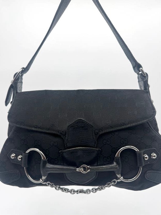 Gucci Black Horsebit Chain Shoulder Bag