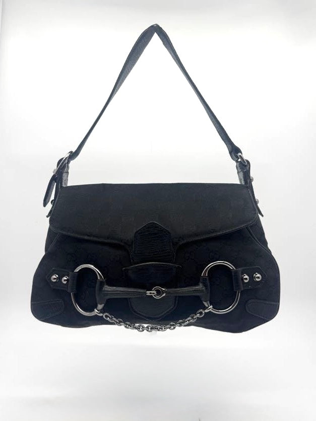Gucci Black Horsebit Chain Shoulder Bag
