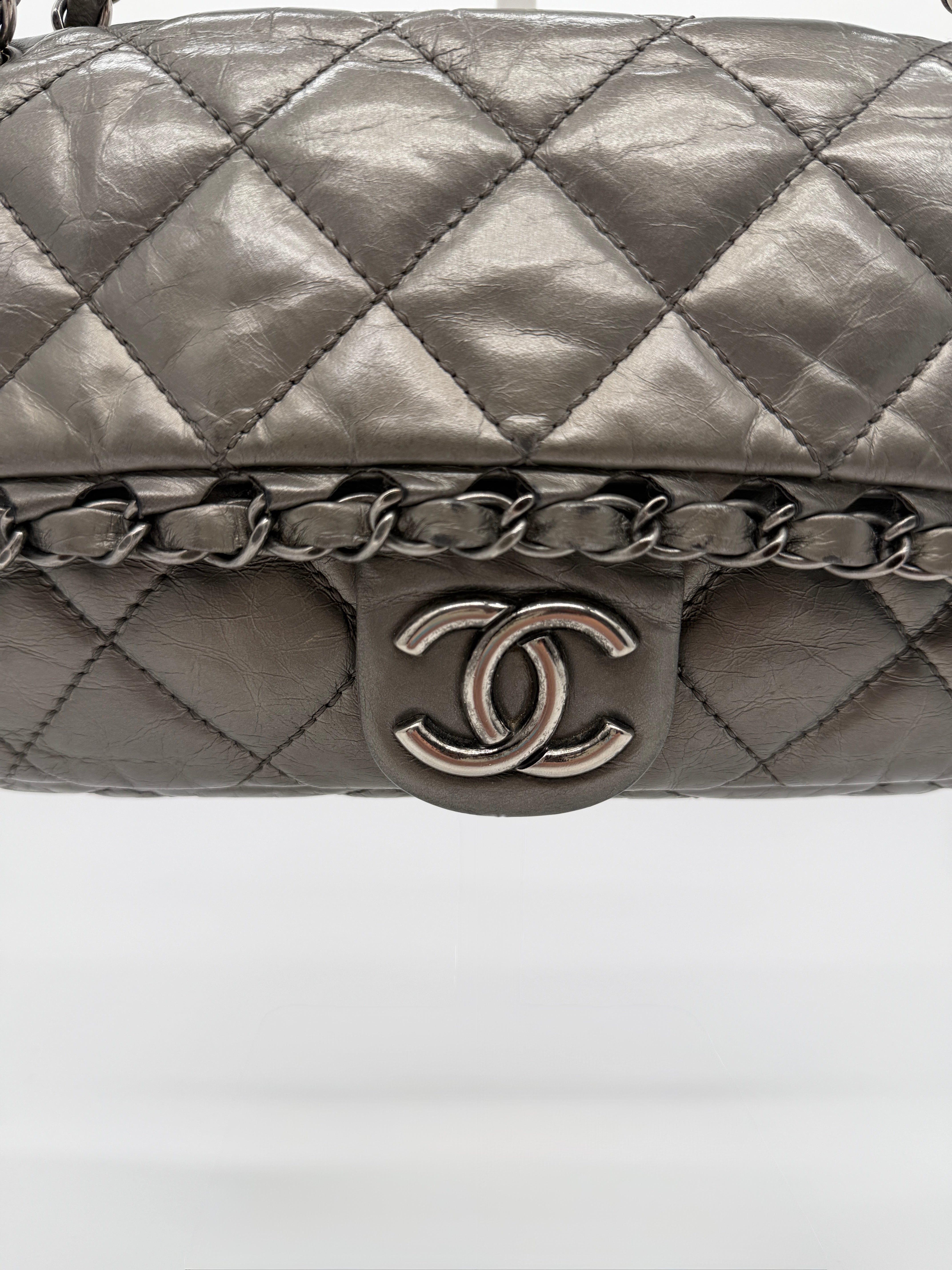 Chanel Metallic Silver Quilted Calfskin Chain Shoulder Bag