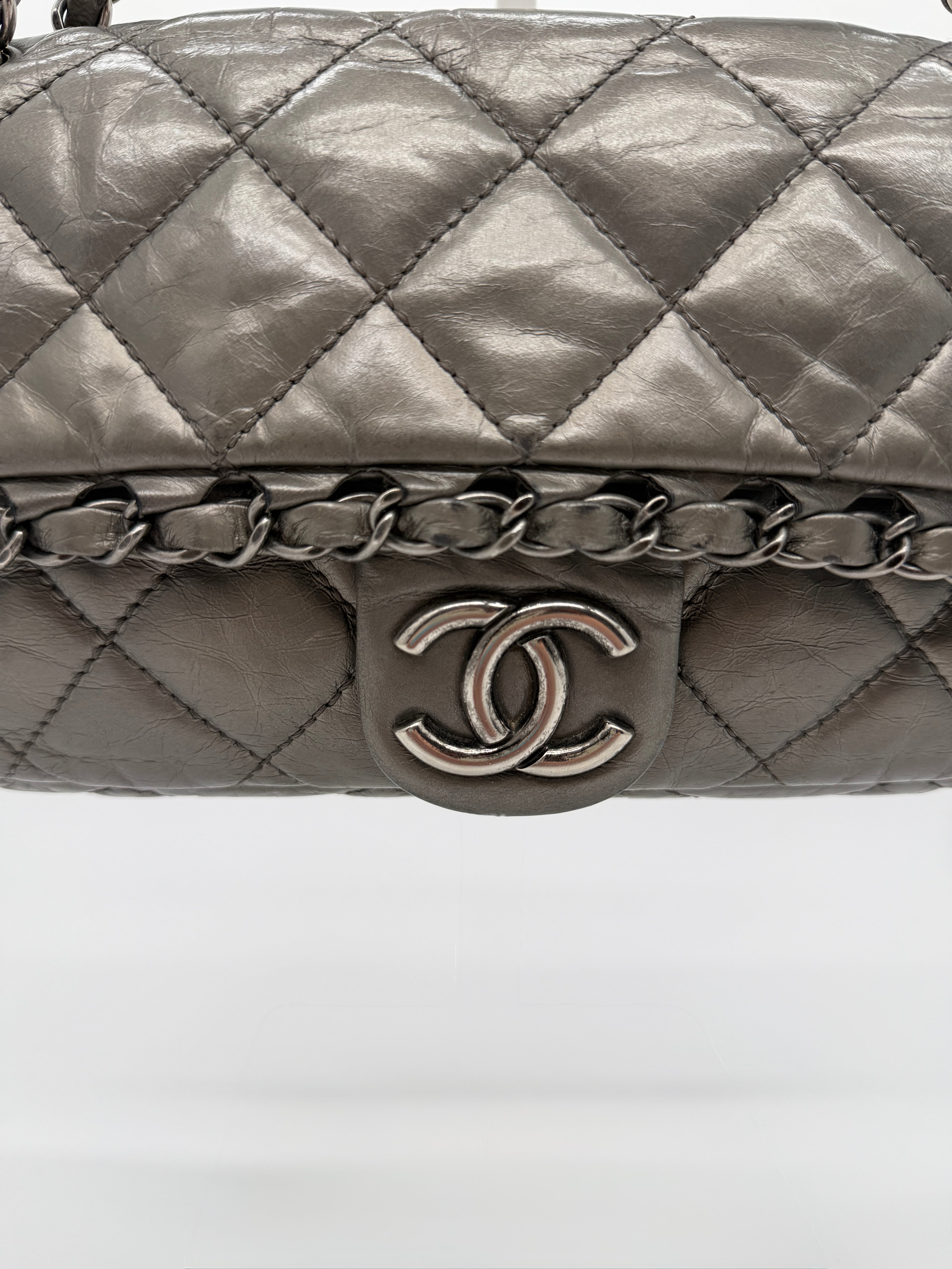 Chanel Grey Quilted Calfskin Chain Shoulder Bag