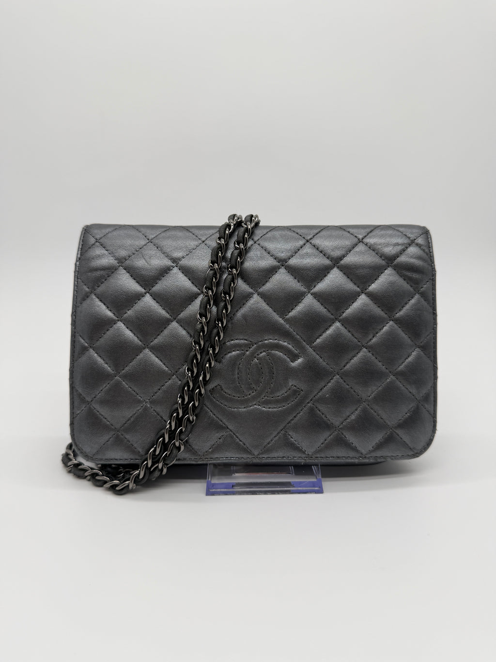 Chanel Grey Quilted Wallet on Chain