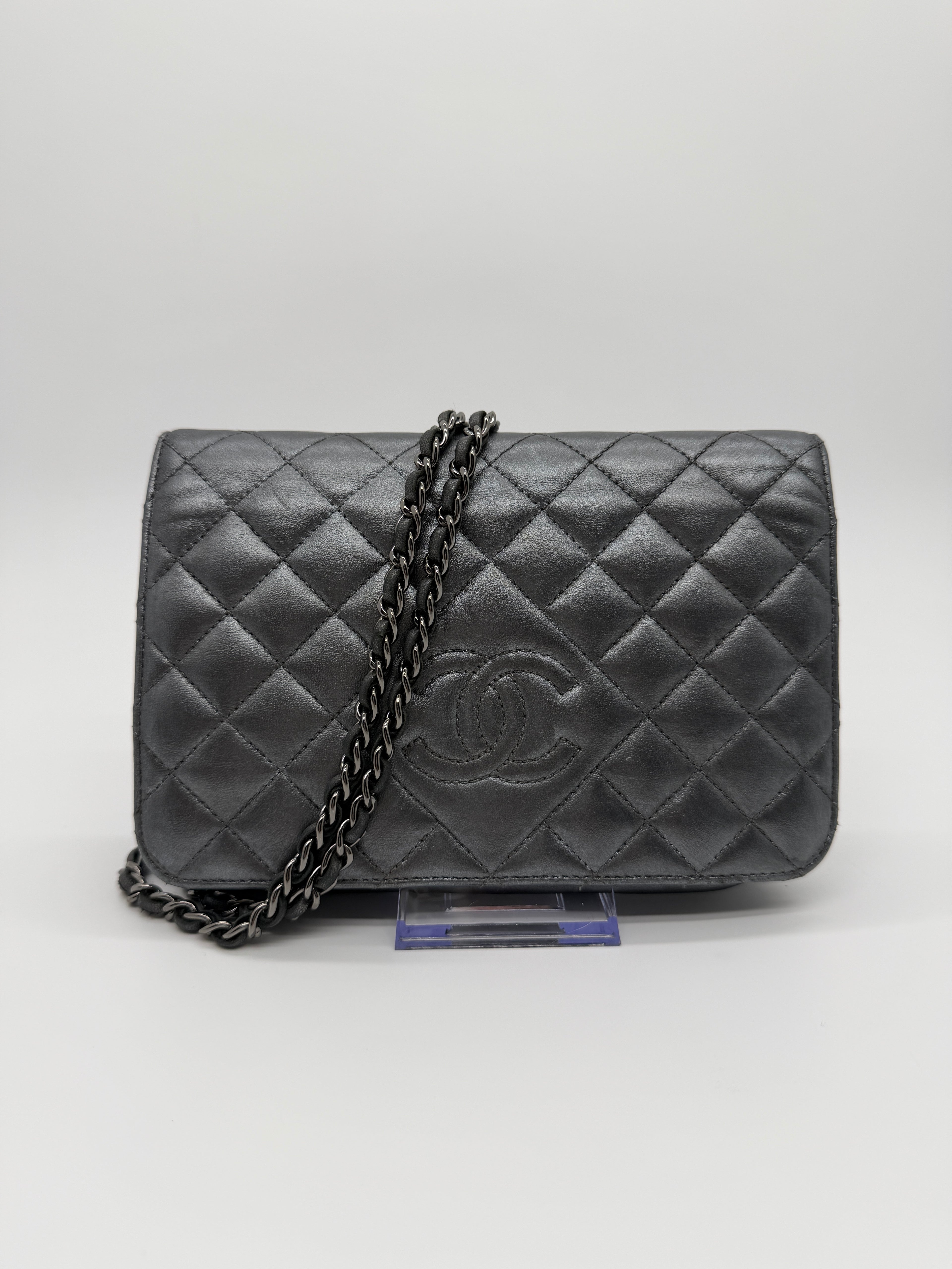 Chanel Grey Quilted Wallet on Chain