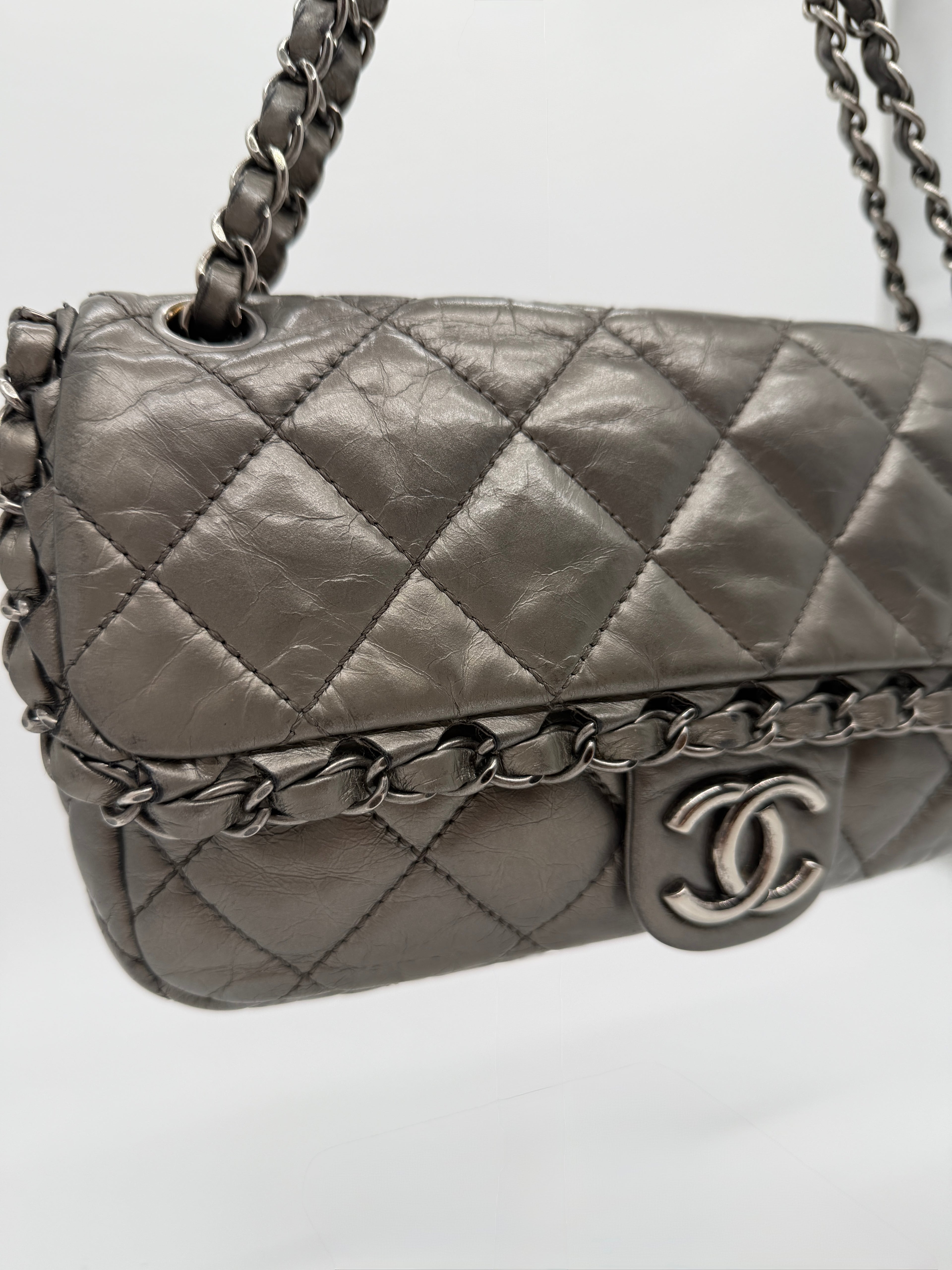 Chanel Grey Quilted Calfskin Chain Shoulder Bag