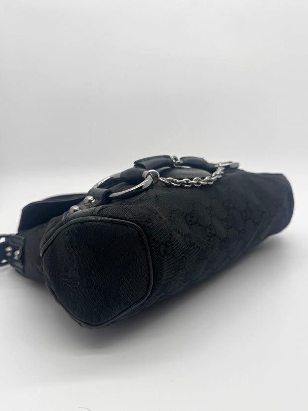 Gucci Black Horsebit Chain Shoulder Bag