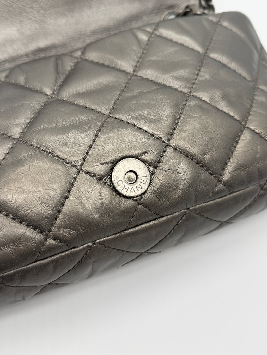 Chanel Grey Quilted Calfskin Chain Shoulder Bag
