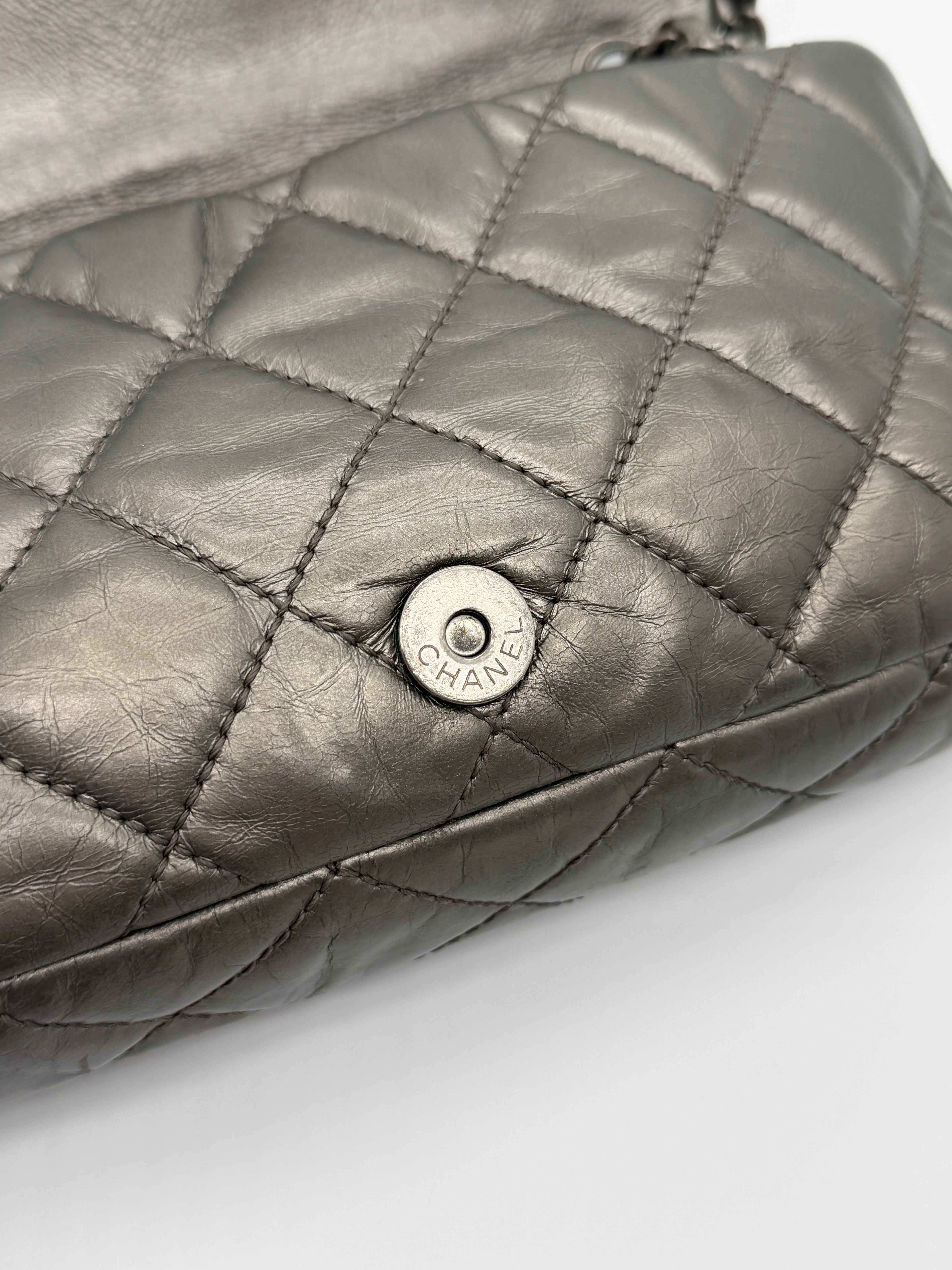 Chanel Grey Quilted Calfskin Chain Shoulder Bag