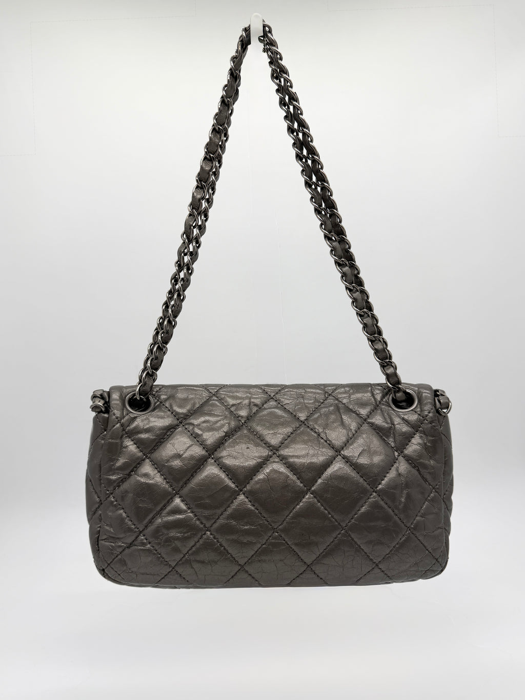 Chanel Grey Quilted Calfskin Chain Shoulder Bag