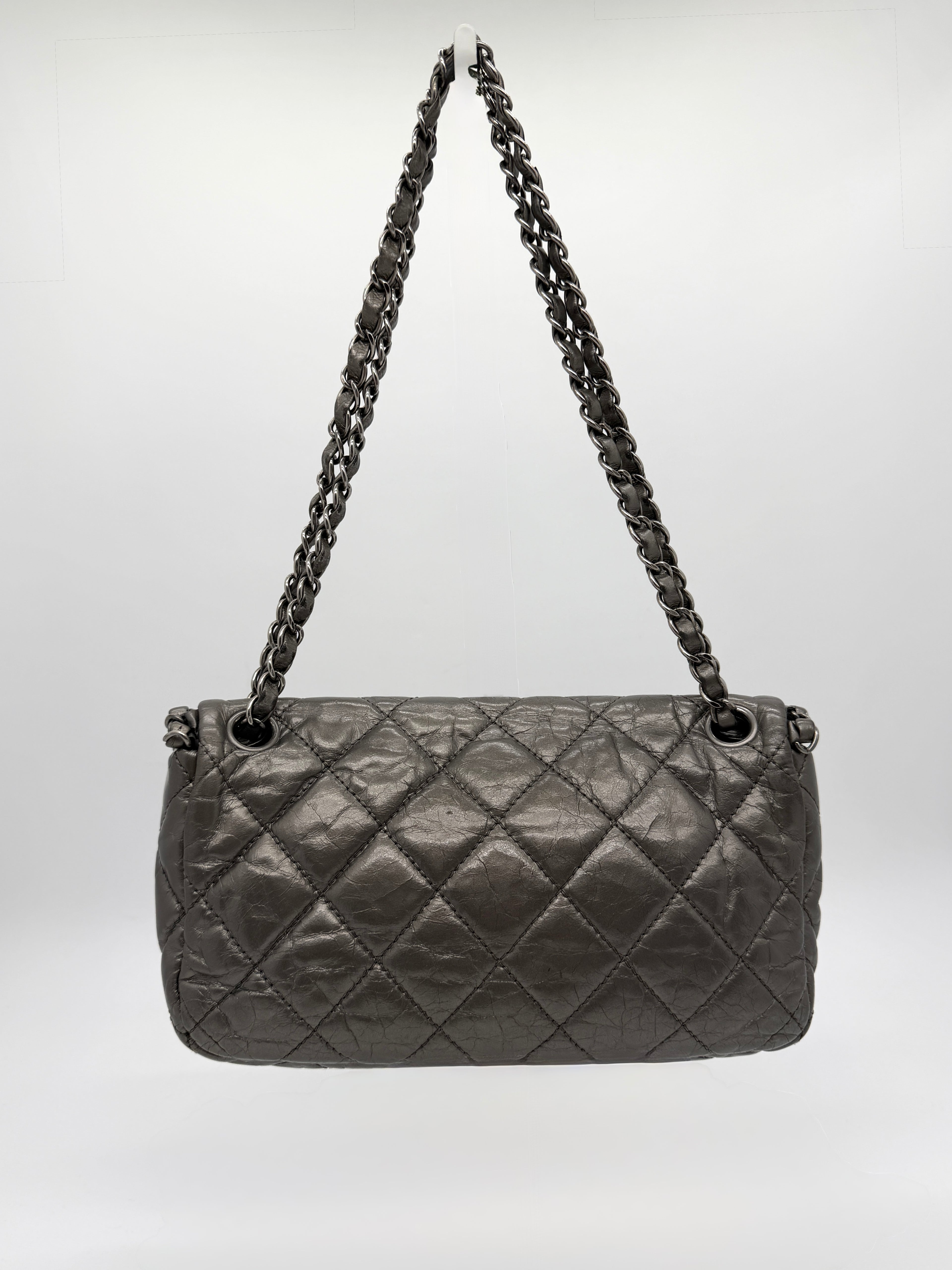 Chanel Grey Quilted Calfskin Chain Shoulder Bag