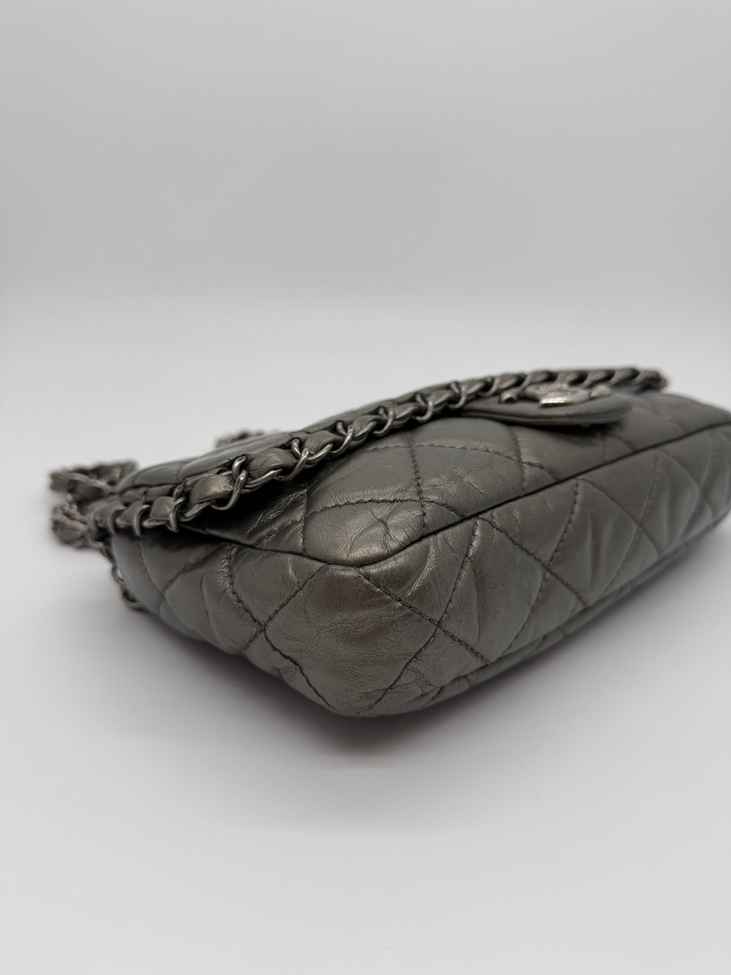 Chanel Grey Quilted Calfskin Chain Shoulder Bag