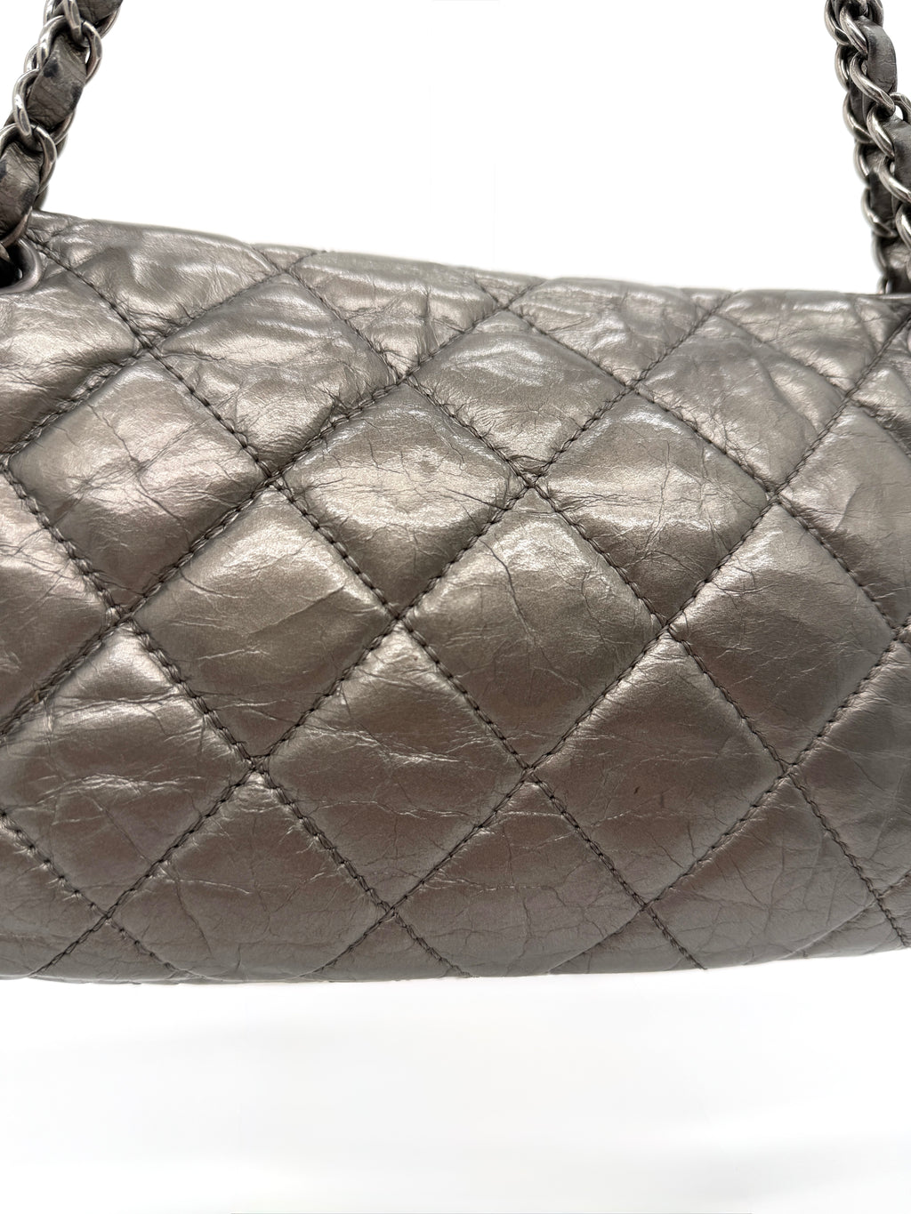 Chanel Grey Quilted Calfskin Chain Shoulder Bag