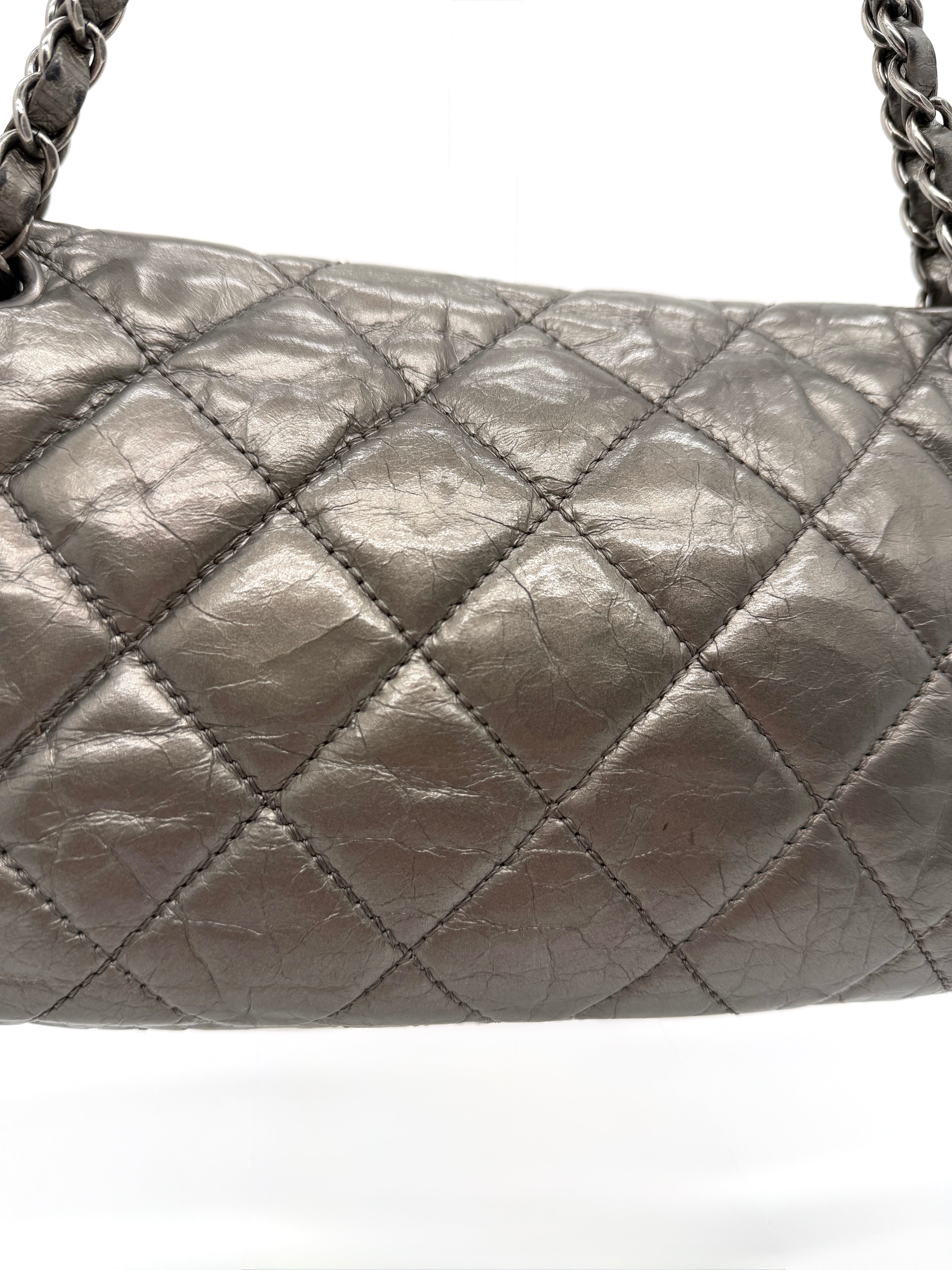 Chanel Grey Quilted Calfskin Chain Shoulder Bag