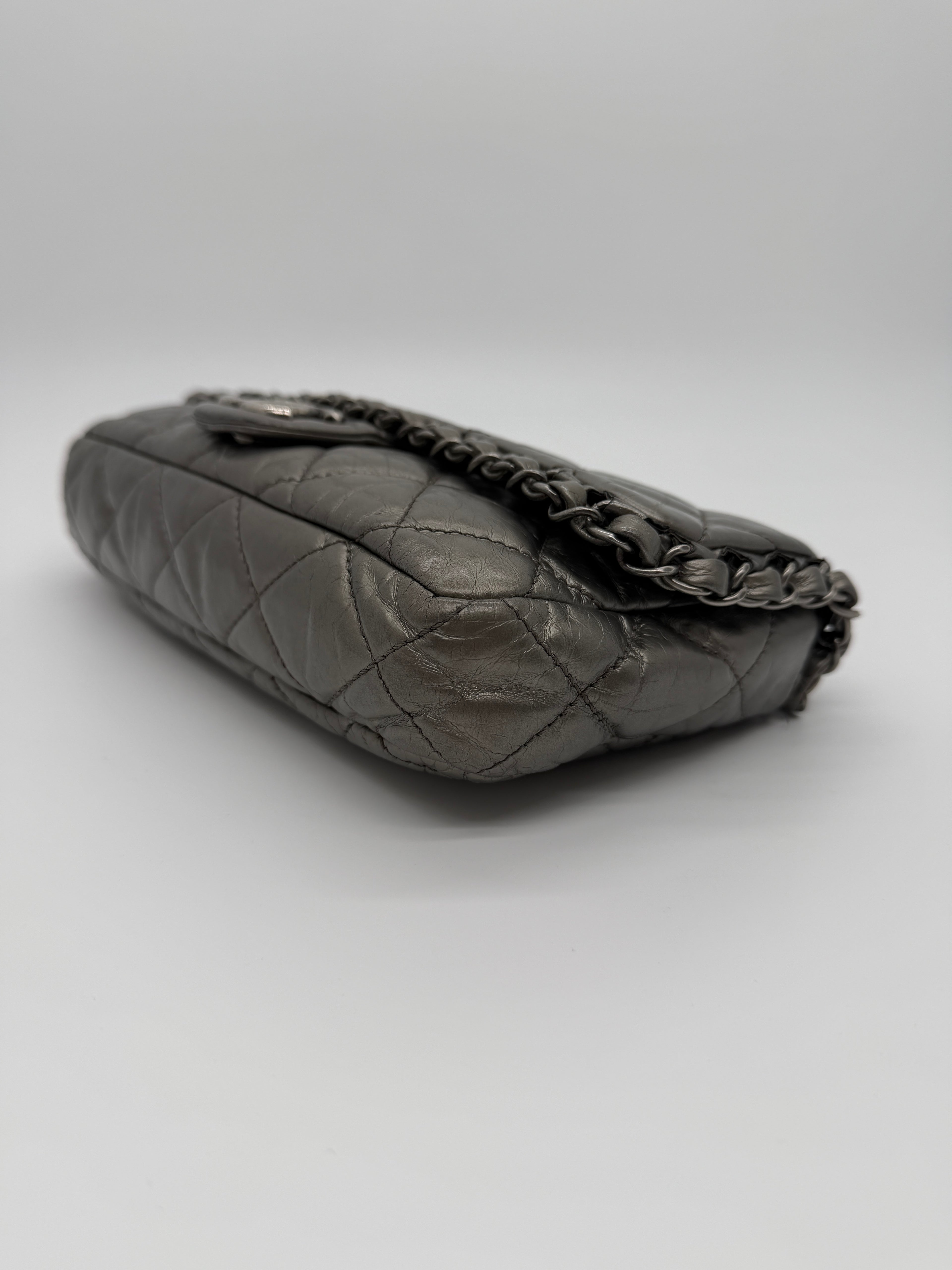 Chanel Grey Quilted Calfskin Chain Shoulder Bag