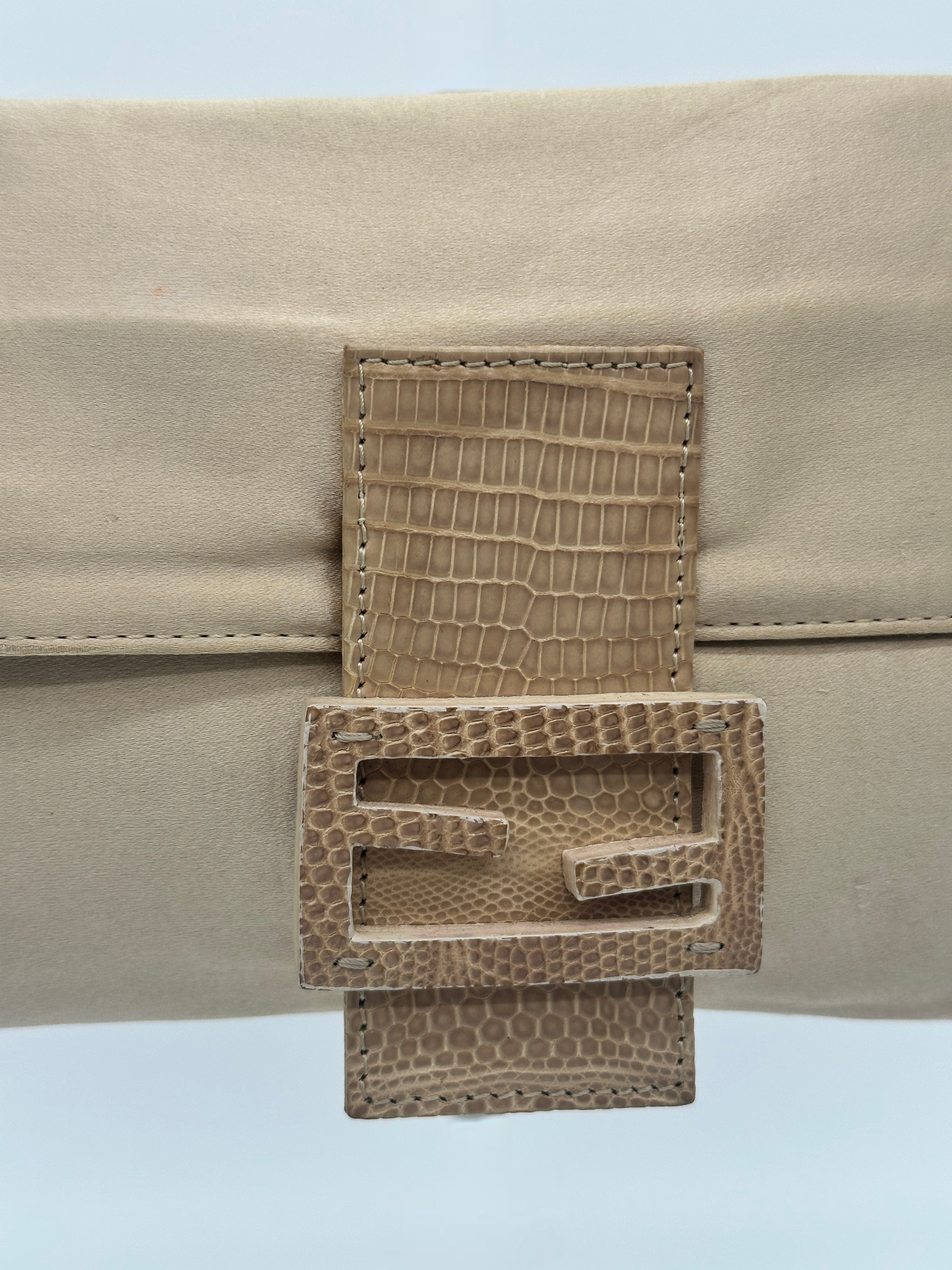 Satin Fendi Baguette with Croc-Embossed Leather