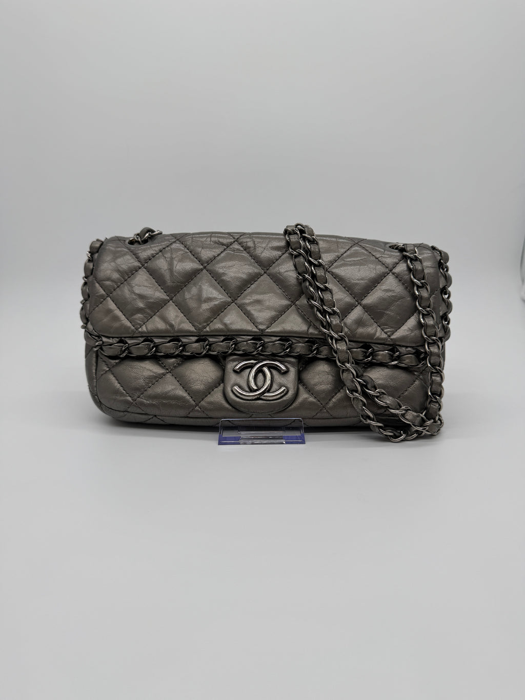 Chanel Grey Quilted Calfskin Chain Shoulder Bag