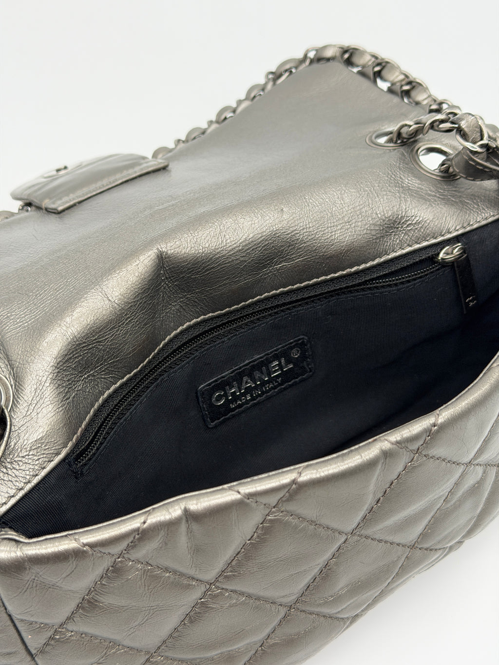 Chanel Grey Quilted Calfskin Chain Shoulder Bag