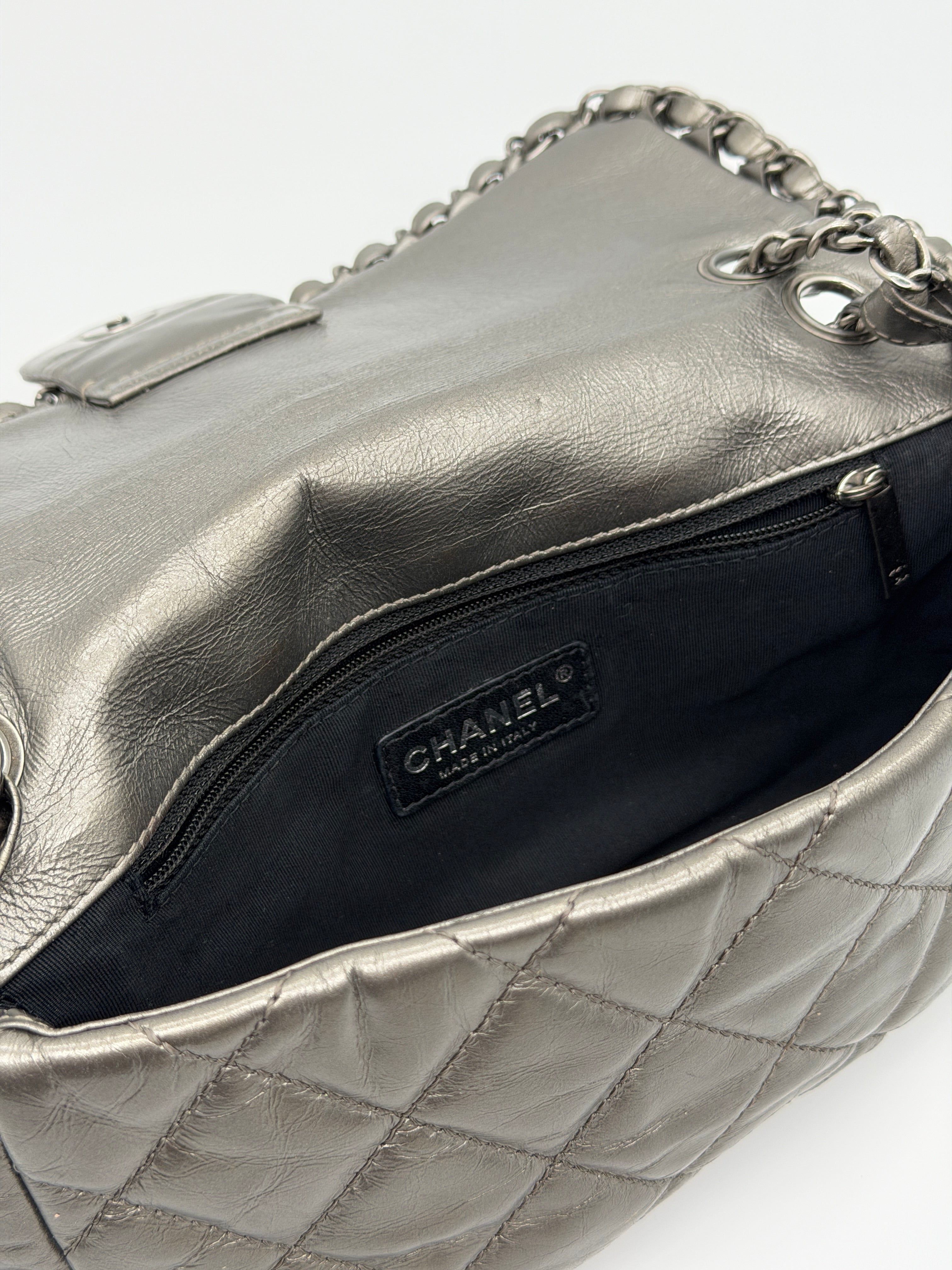 Chanel Grey Quilted Calfskin Chain Shoulder Bag