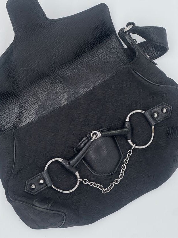 Gucci Black Horsebit Chain Shoulder Bag