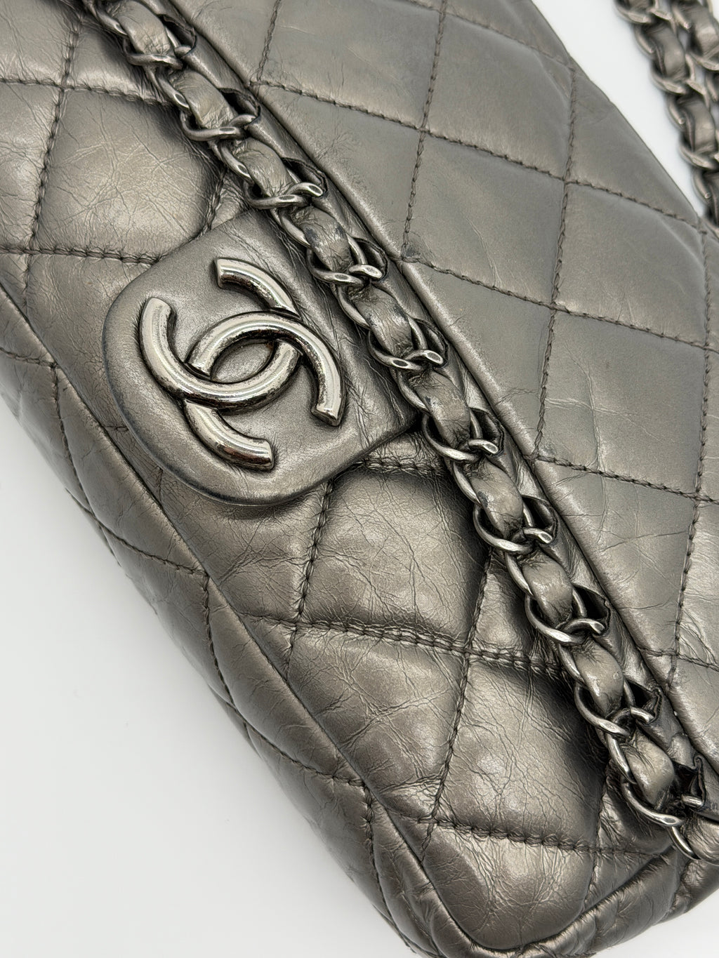 Chanel Grey Quilted Calfskin Chain Shoulder Bag