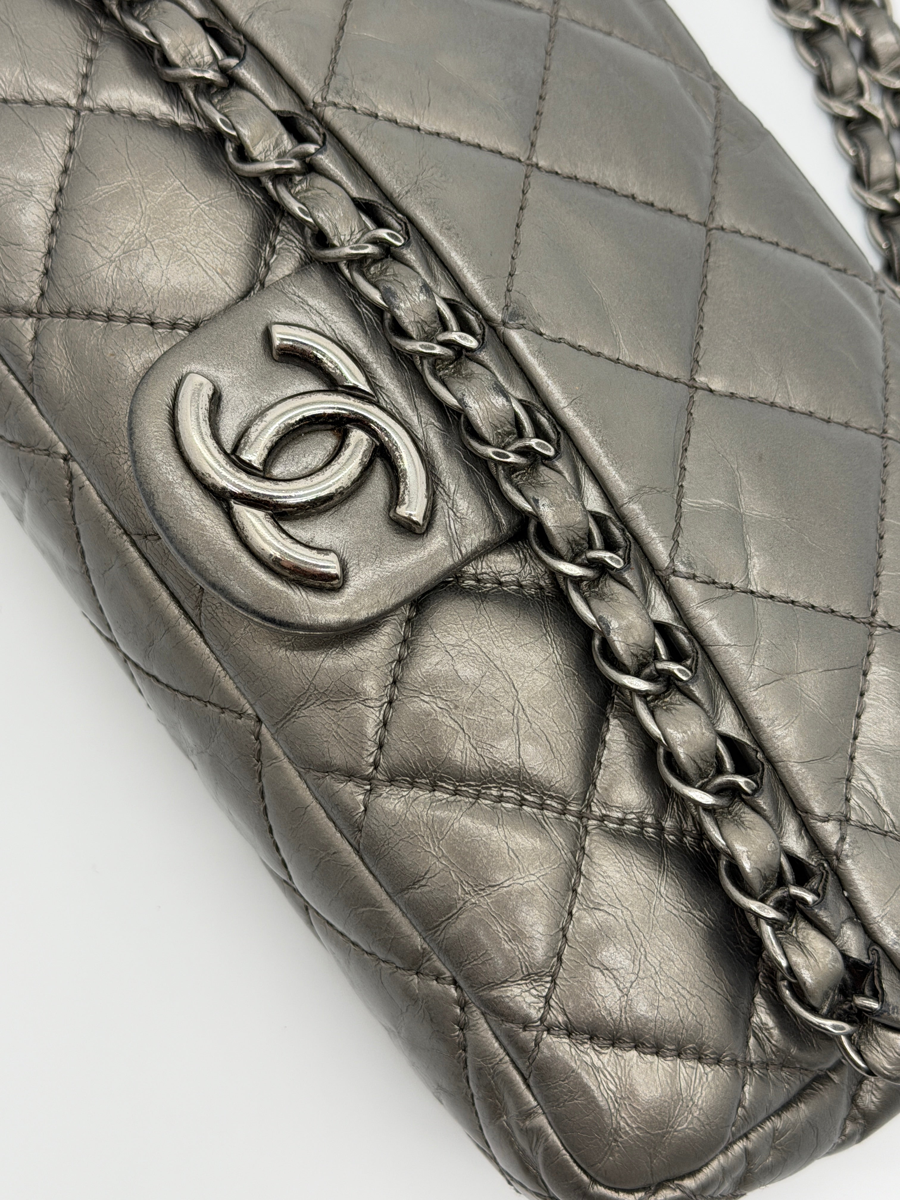 Chanel Grey Quilted Calfskin Chain Shoulder Bag