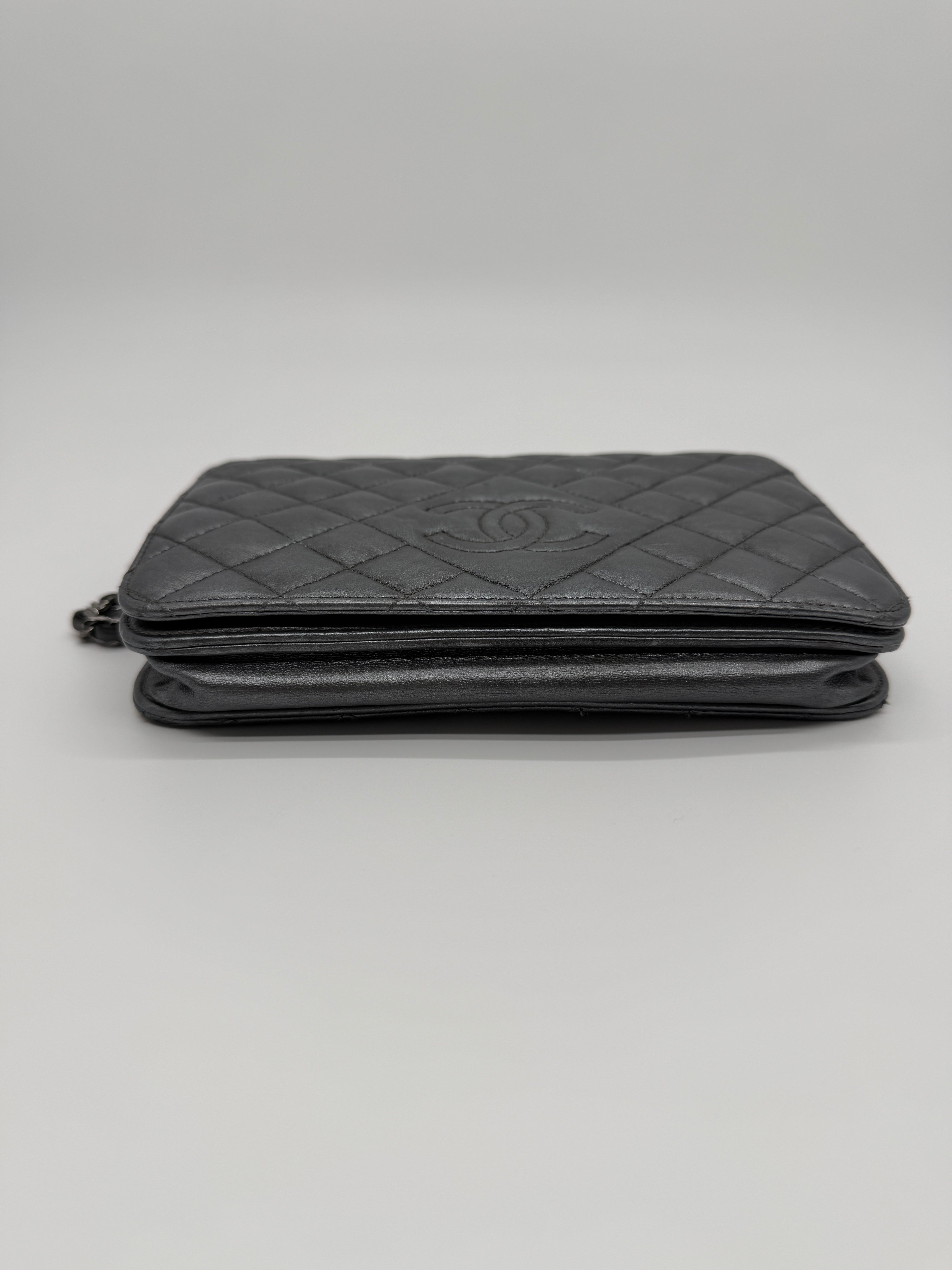 Chanel Grey Quilted Wallet on Chain