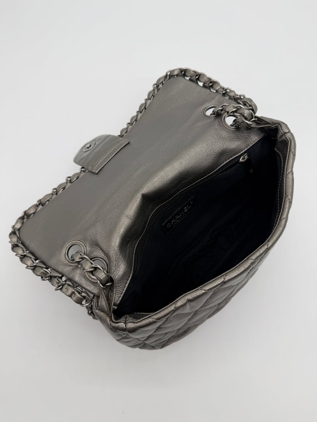 Chanel Grey Quilted Calfskin Chain Shoulder Bag