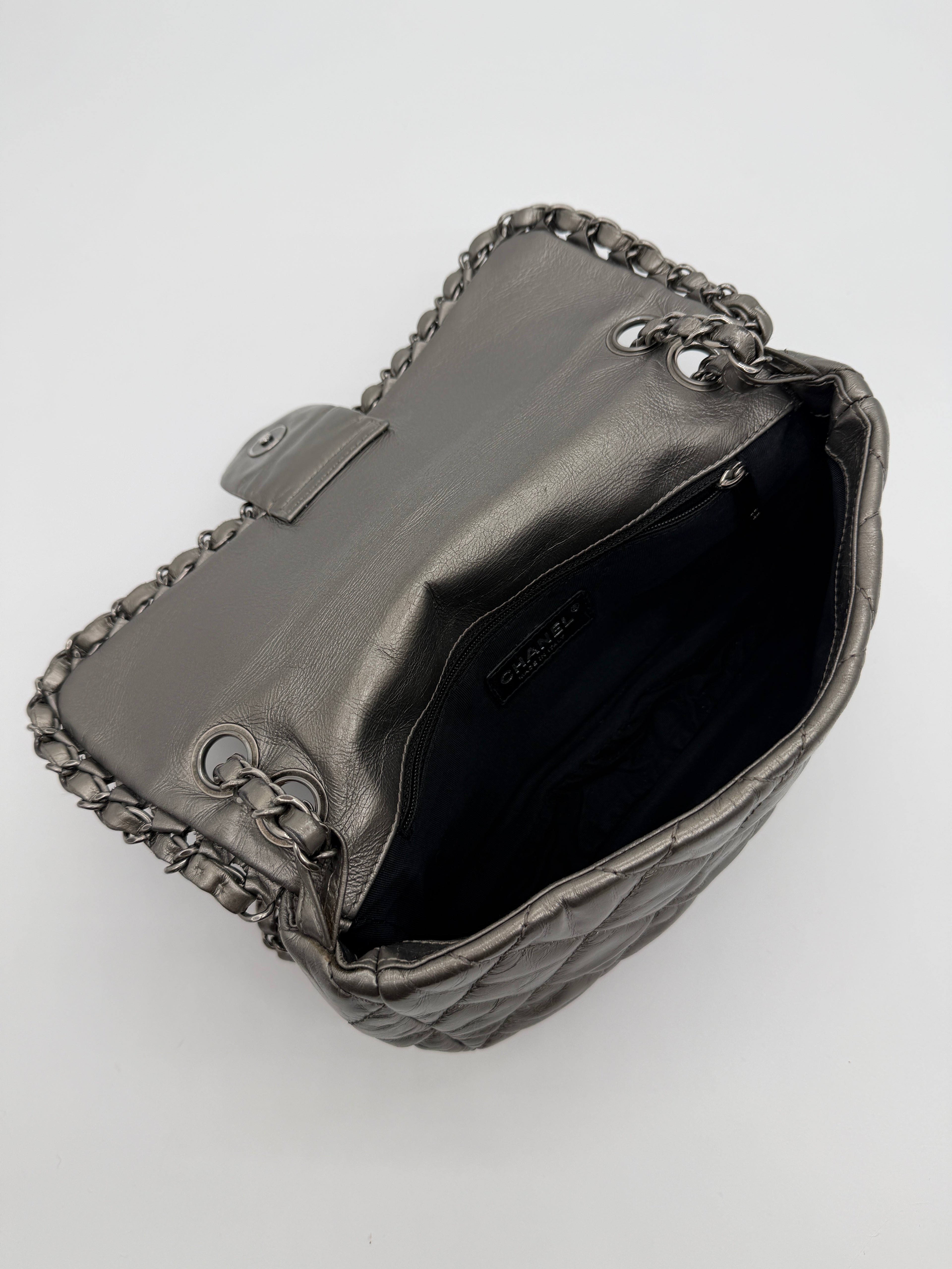 Chanel Grey Quilted Calfskin Chain Shoulder Bag
