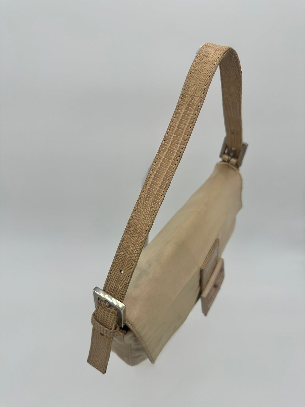 Satin Fendi Baguette with Croc-Embossed Leather