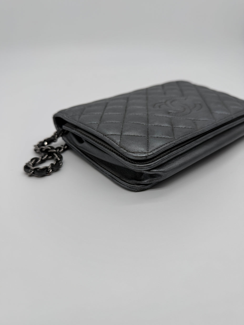 Chanel Grey Quilted Wallet on Chain